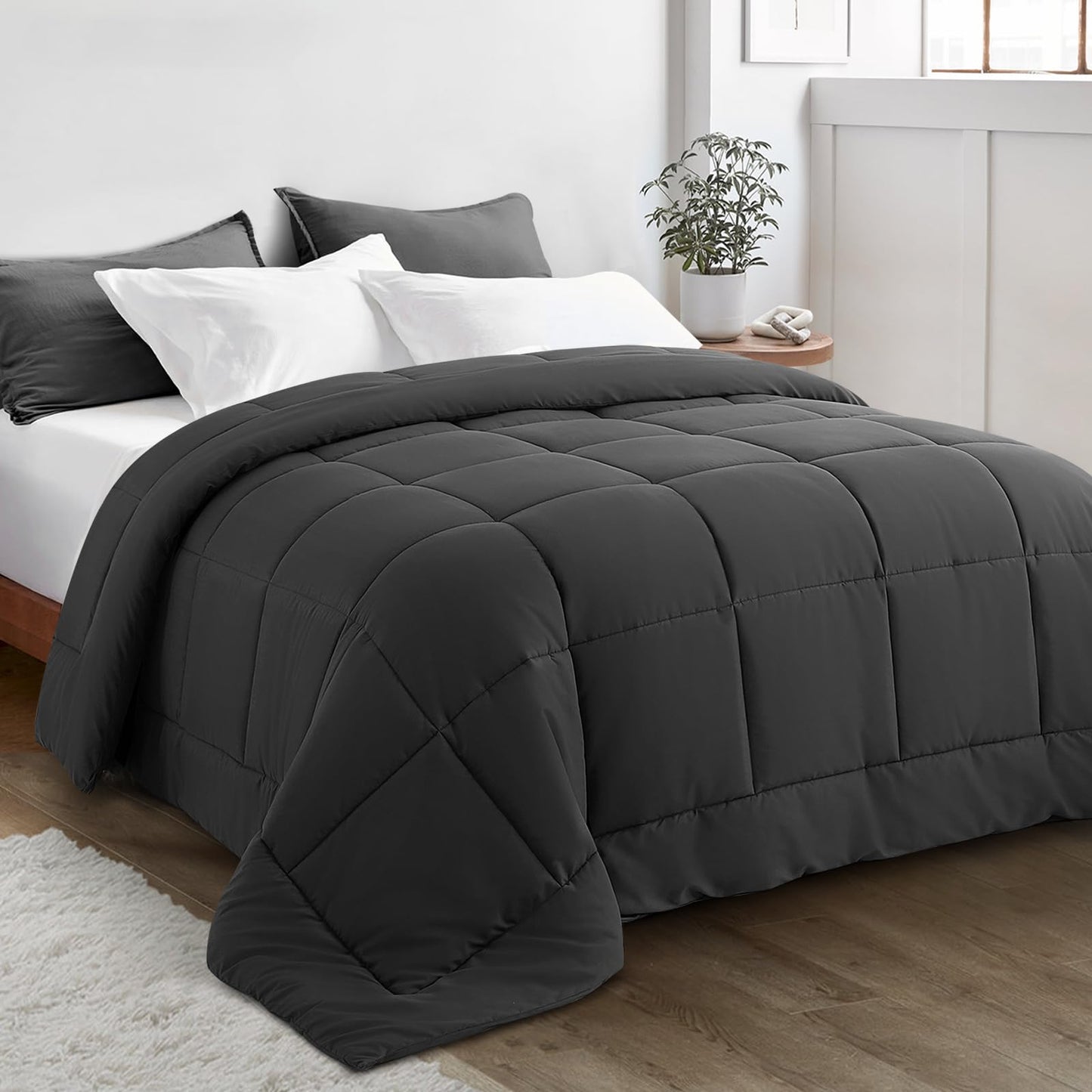 KELTARO Alaskan King Comforter 132''x120''- Extra Large Oversized King Cooling All Seasons Down Alternative Lightweight Quilted Duvet Insert with Corner Tabs - Dark Grey