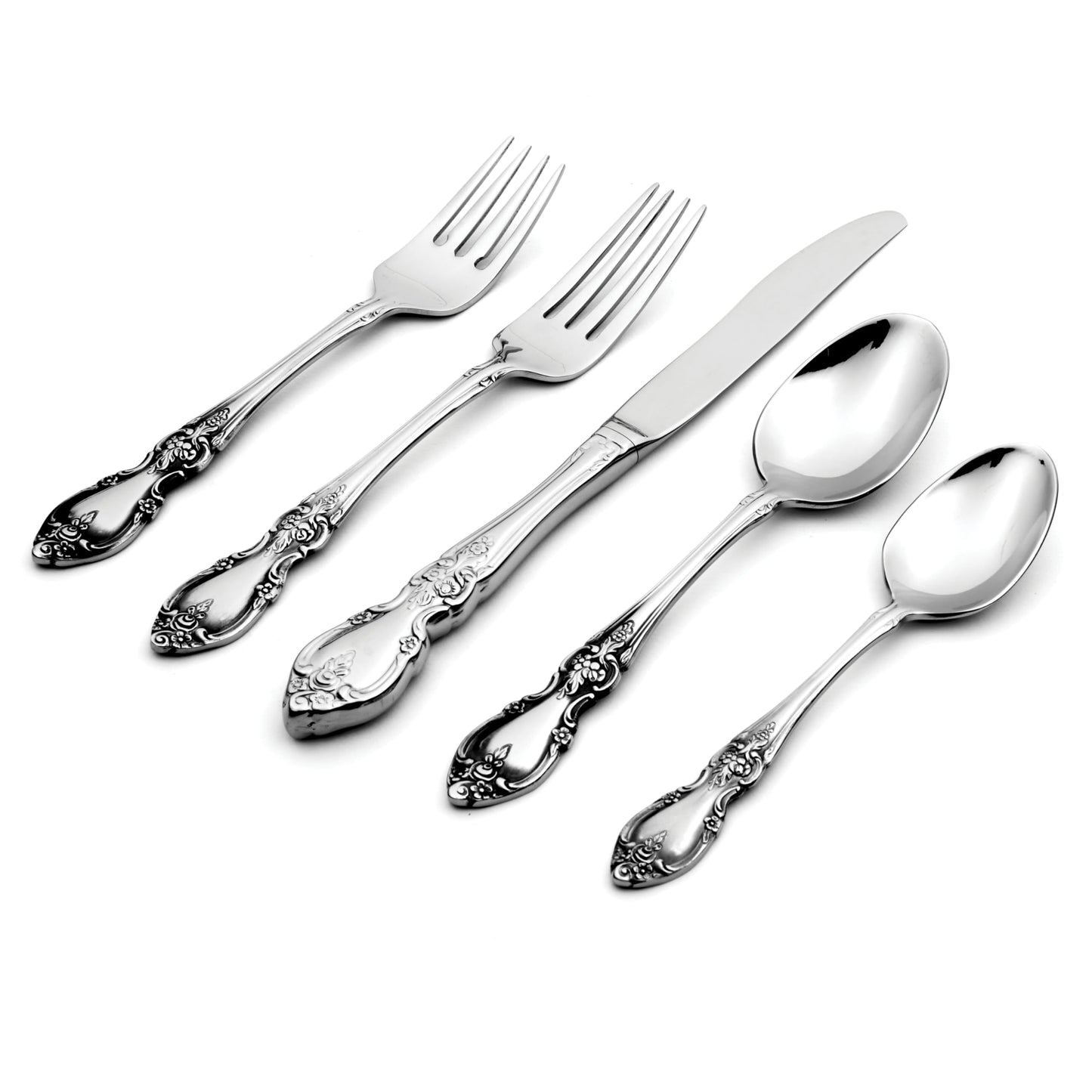 Oneida Silverware Set For 4, Louisiana 20-Piece Fine Flatware Set, Service For 4, 18/8 Stainless Steel, Silver, Mirror Finish, Knives Spoons and Forks, Dishwasher Safe, Tableware (Silver, 20 Pieces)