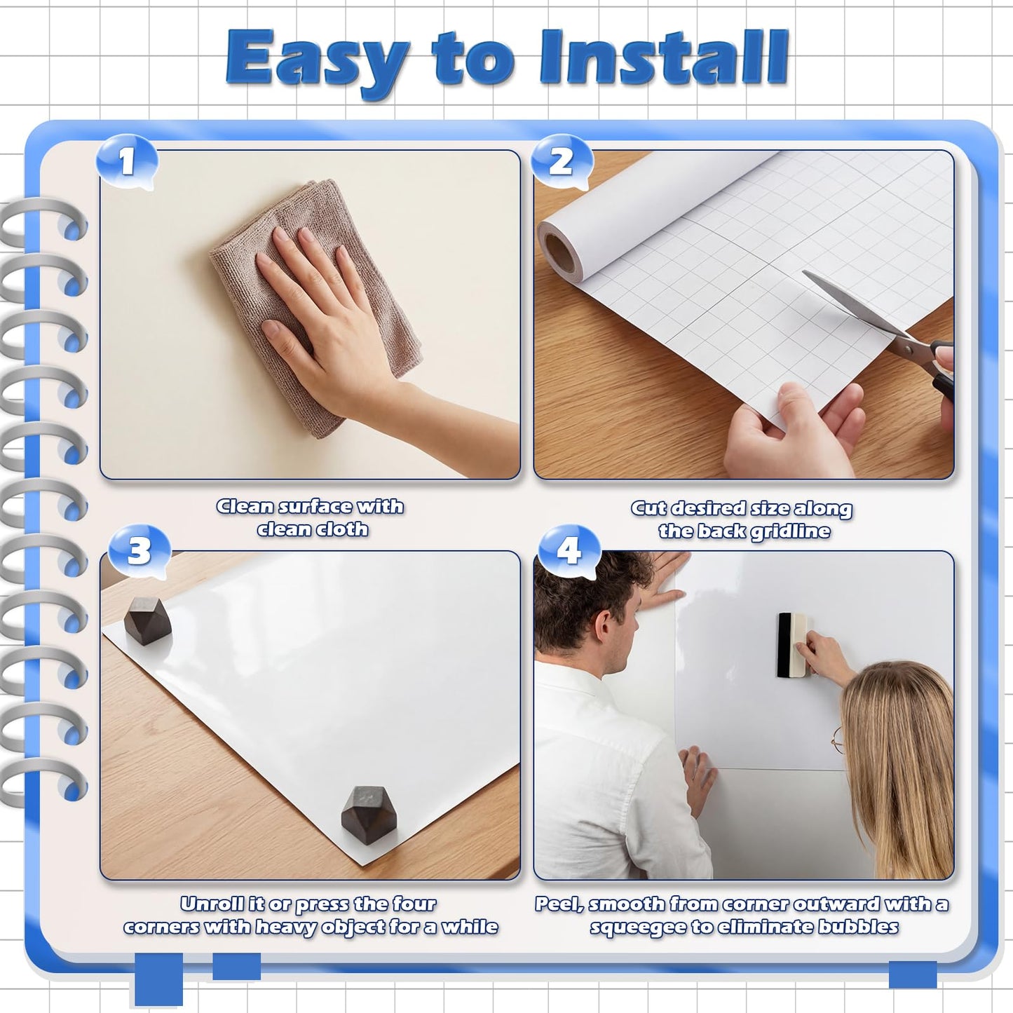 AFMAT White Board Dry Erase Paper, 48" x 36" Whiteboard Wallpaper, with 4 Markers, Stain-Proof & Super Sticky, No Ghost, 4' x 3' Peel and Stick Dry Erase Board Paper Roll for Wall/Home/Office,WS23E