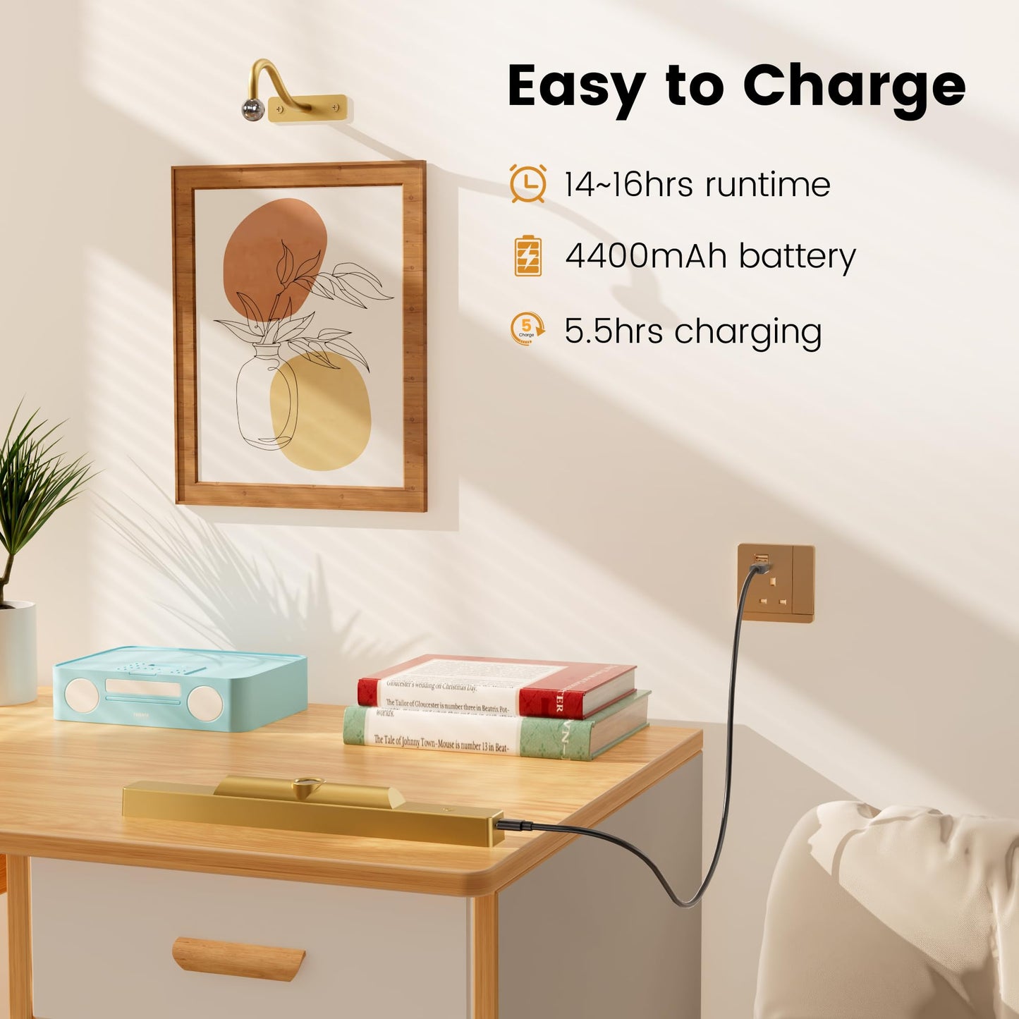 Craftersmark Gallery Lights for Wall 3 Pack, 12" Rechargeable Picture Lights, Cordless Remote Dimmable LED for Portrait Hallway Decor (Antique Gold)