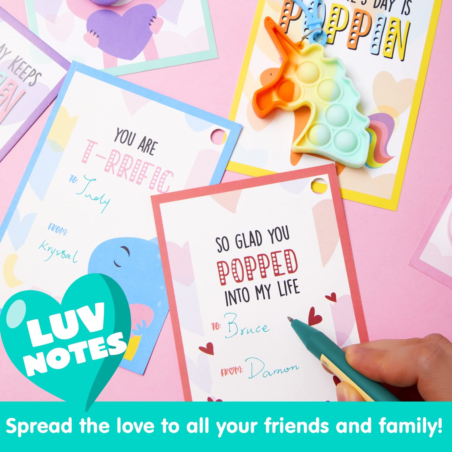 JOYIN 12 Packs Valentine's Day Cards with pop Keychain Toys, Stress Anxiety Relief Toys with Cards for Kids Valentine's Classroom Exchange Prizes, Valentine's Day Party Favors