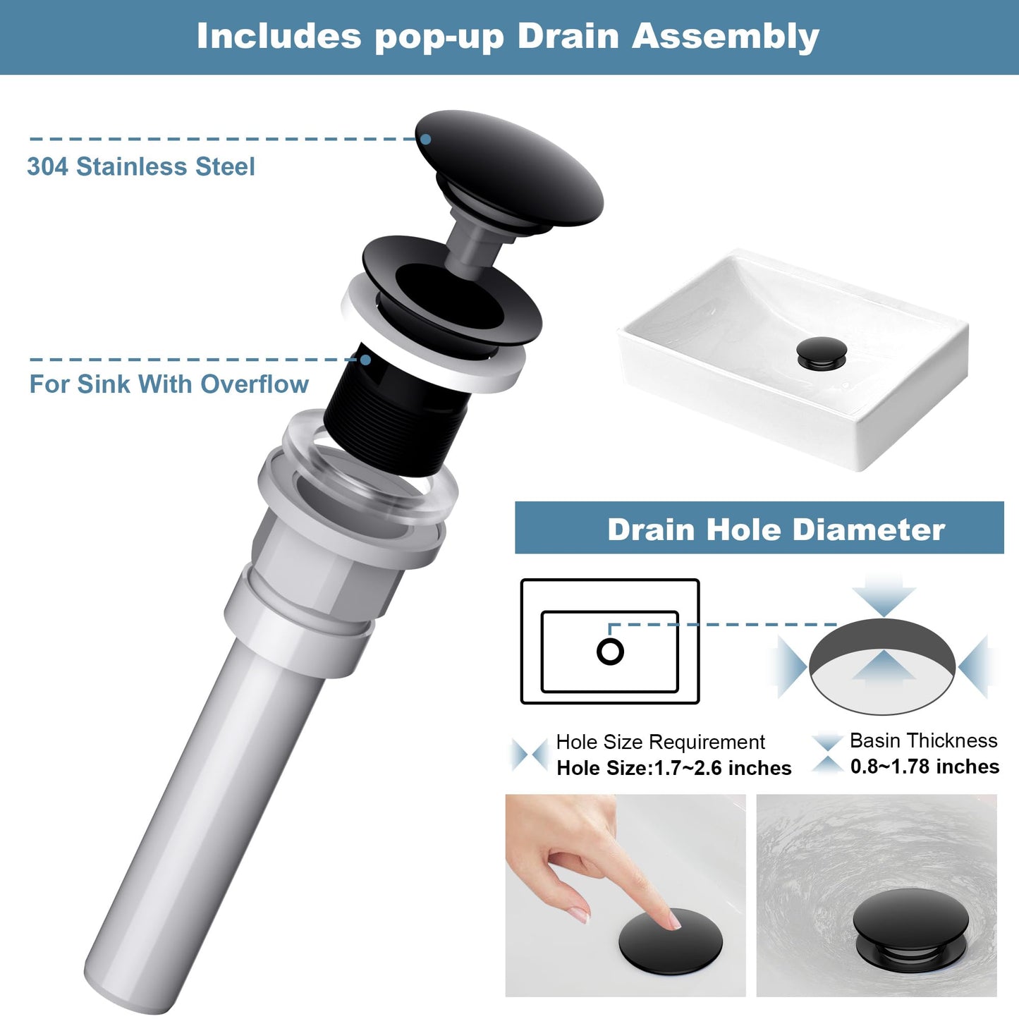 Lavatrum Bathroom Faucet Tall Vessel Faucet Matte Black Waterfall Deck Mount Single Handle Lavatory with Water Supply Line Lavatory Vanity