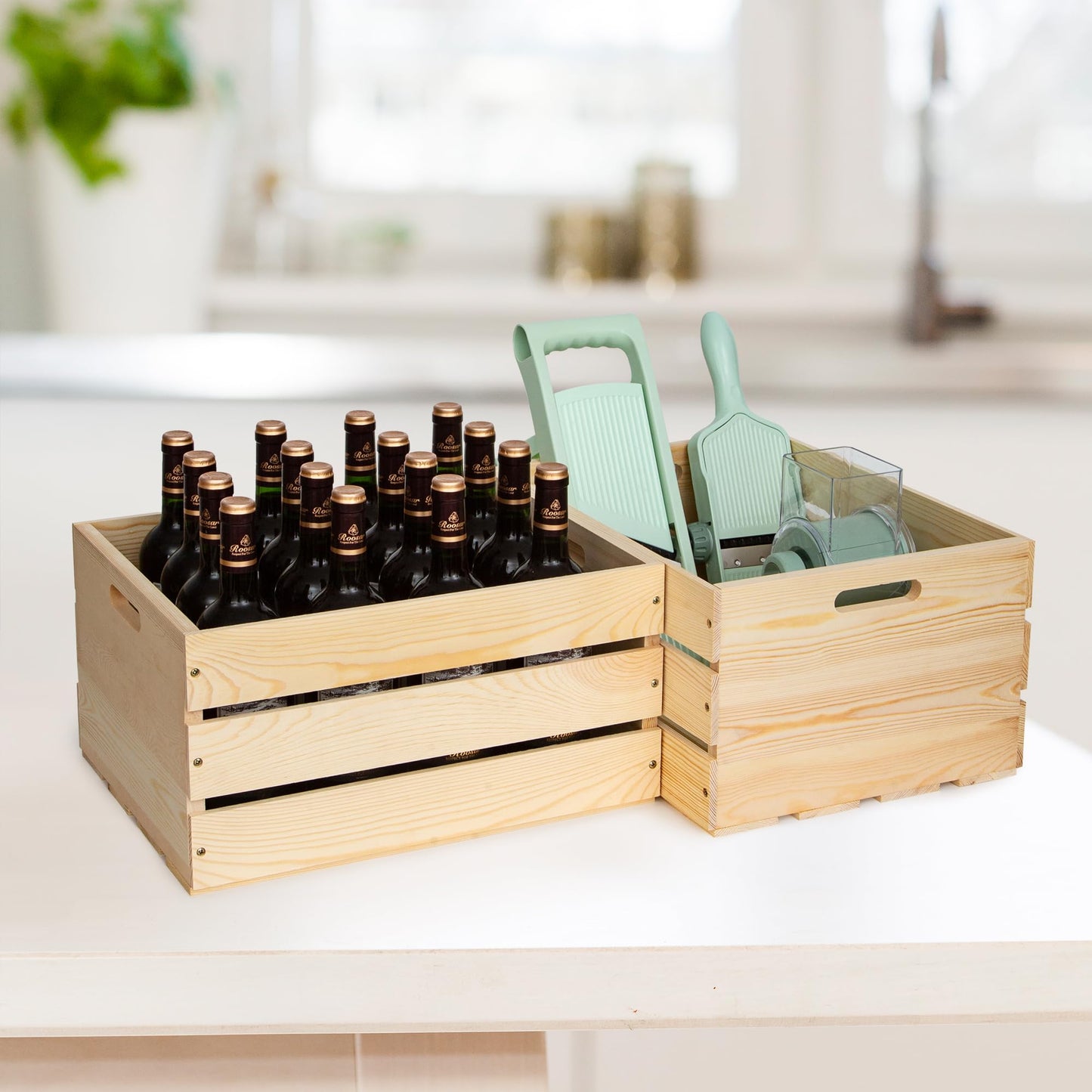 FORBRADS 3 Pieces Large Pine Wood Crates For Storage, Unfinished Natural Wooden Crates, 17" x 13" x 8.9" Each, Holds Up to 50 Pounds