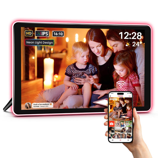ApoloSign Neon Light Digital Picture Frame - 10.1" HD Display | AI Color-Changing LED Strip Digital Photo Frame | Quick Share Photos/Videos, Easy Setup in Frameo App | Best Digital Frame for Gifting