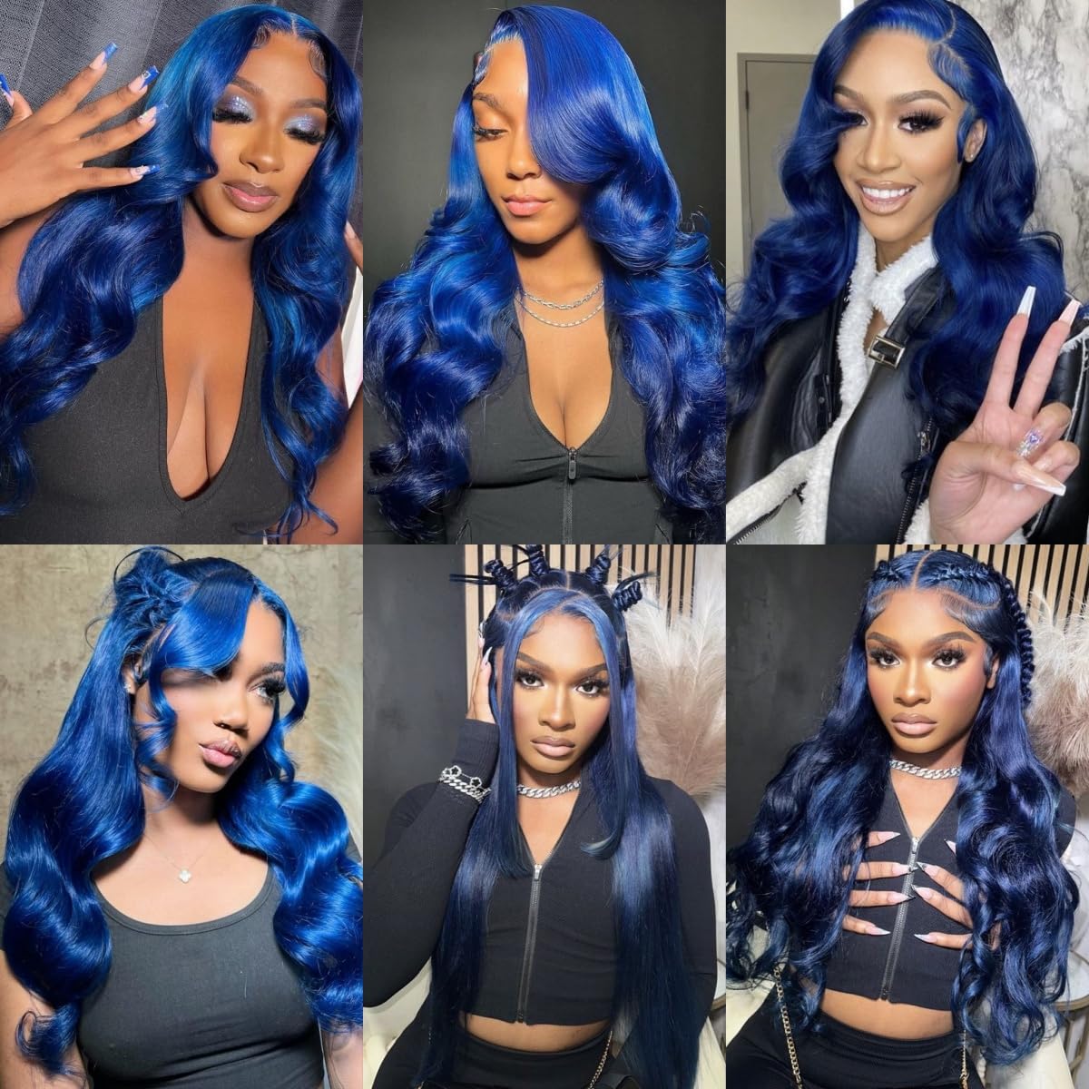 Suresen Dark Blue 13x4 Lace Front Wigs Human Hair Pre Plucked 180% Density 26 Inch Body Wave Hd Lace Front Wig Human Hair Pre Plucked Dark Blue Human Hair Wig with Bleached Knots Natural Hairline