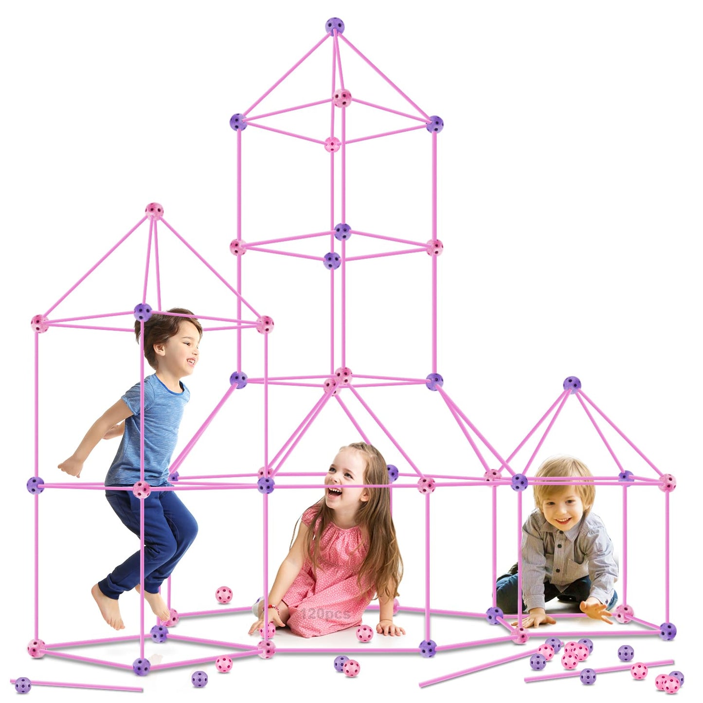 Kids Fort Building Kit 120 Pieces Construction STEM Toys for 3 4 5 6 7 8 9 10 11 12 Years Old Boys and Girls Ultimate Forts Builder Gift Build DIY Educational Learning Toy for Indoor Outdoor