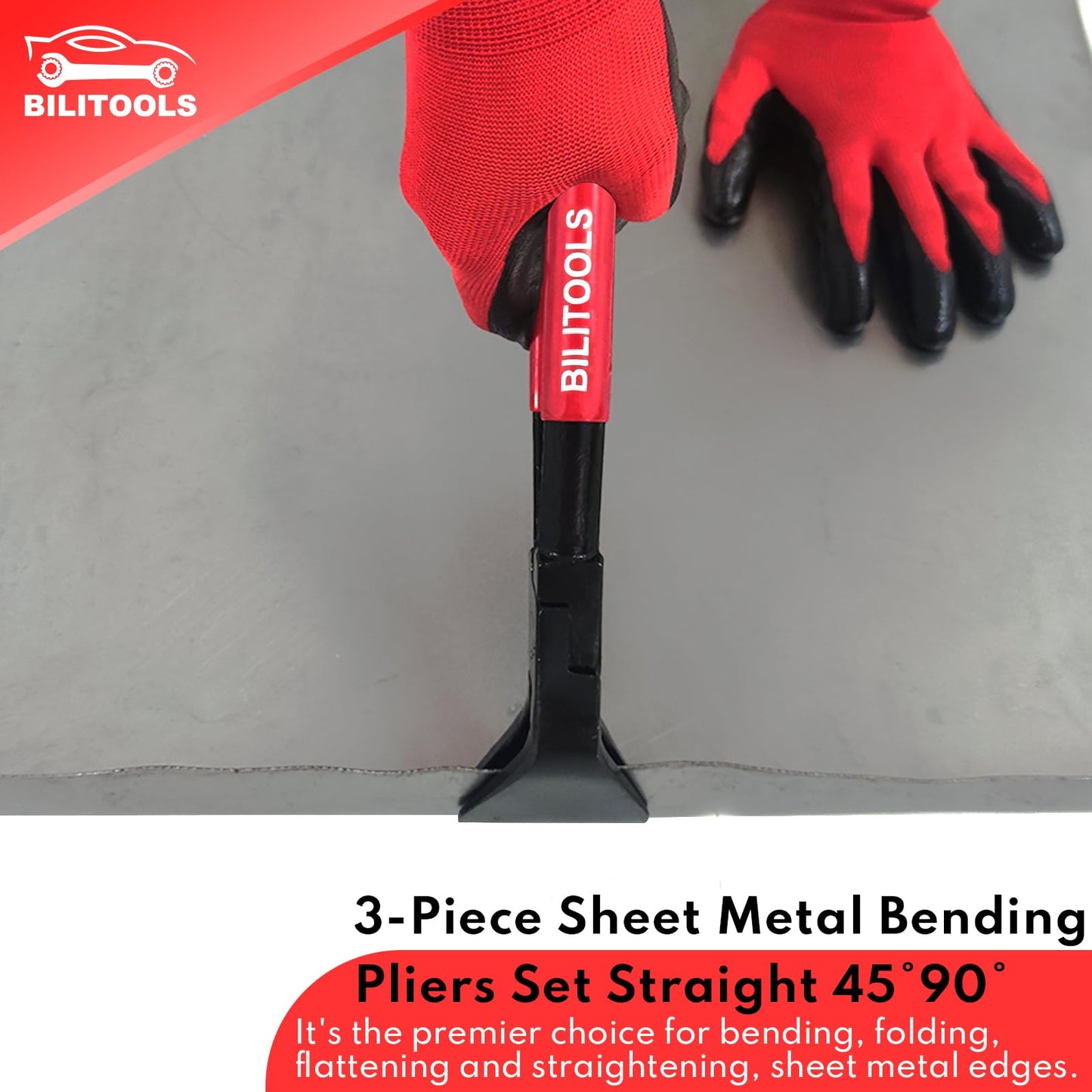 BILITOOLS 3-Piece Hand Seamer Sheet Metal Tools, Sheet Metal Bending Pliers Set Straight, 45° & 90° Bending Tool Comfort with Grip Handle