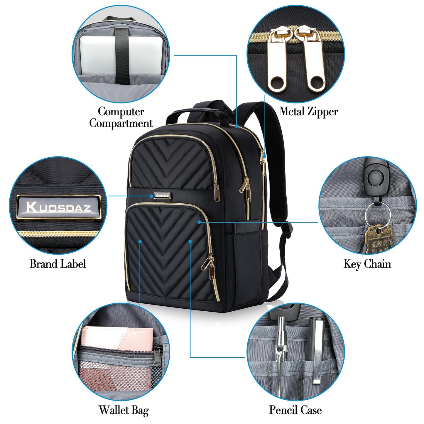 Kuosdaz Backpack for Women, 17.3 Inch Large School Backpack, Girls Bookbag, Big Work Travel Laptop Back Pack Purse Casual Daypacks, Black