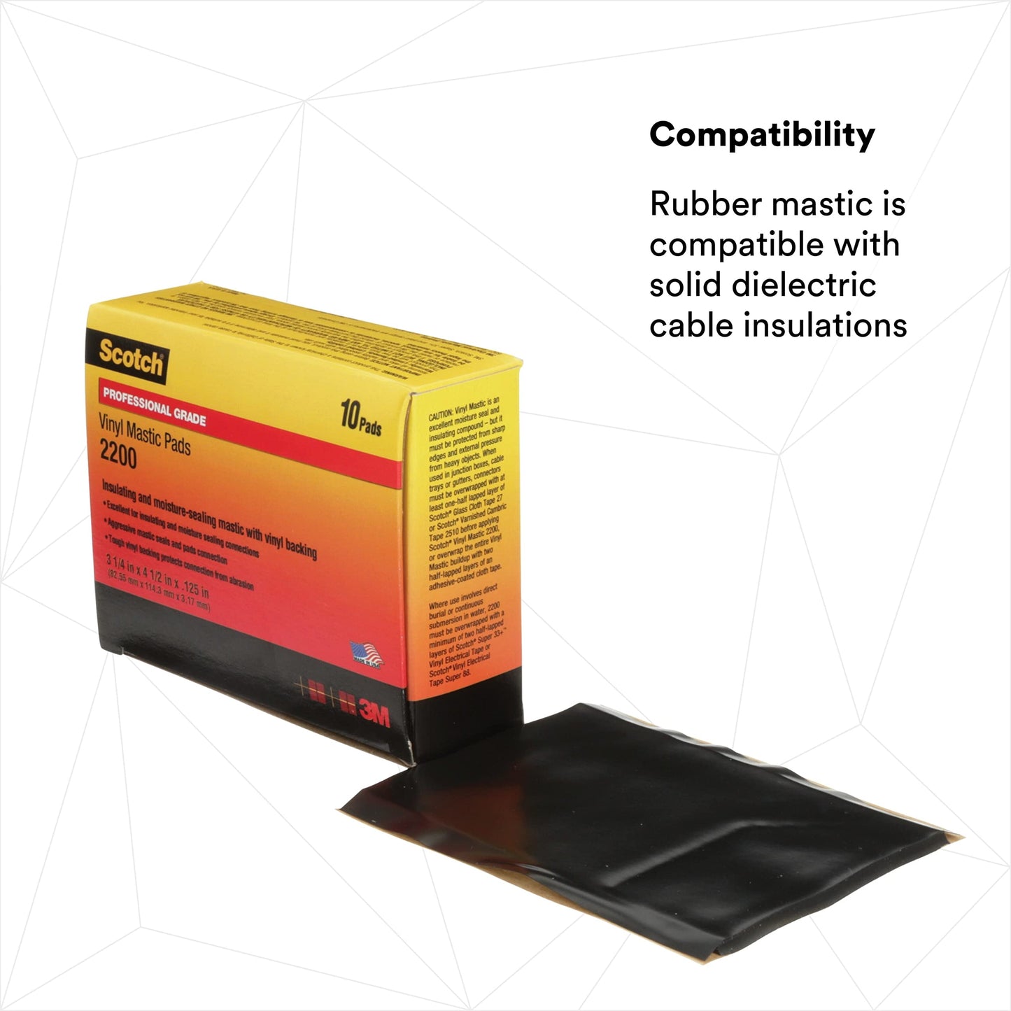 3M Scotch Vinyl Mastic Pad Electrical Tape 2200, 3-1/4 inch x 4-1/2 inch, Black, Self-Fusing Rubber Tape for Insulating and Moisture Seal