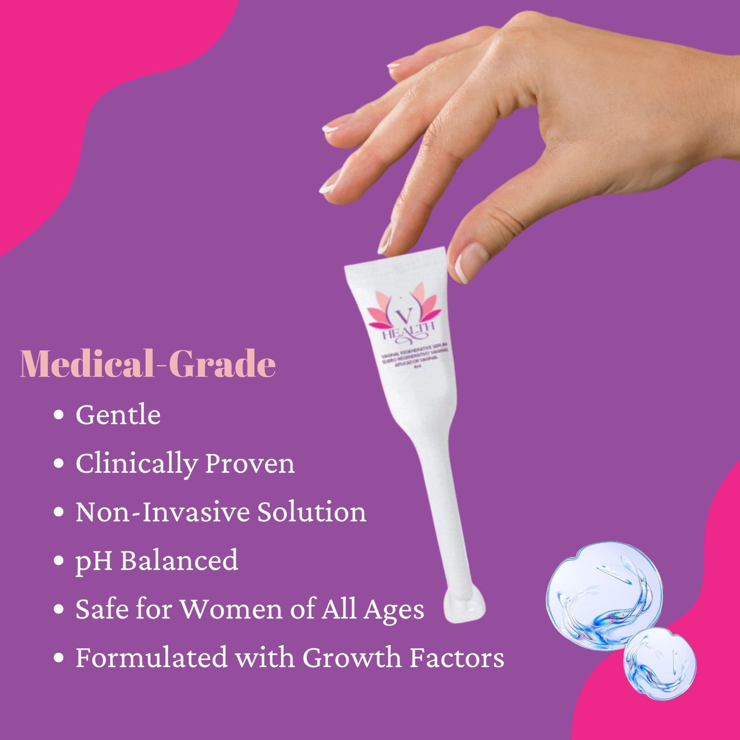 V-HEALTH Vaginal Regenerative Serum - Natural Relief for Postpartum & Menopause Symptoms - Restores Vaginal Health & Supports Urinary Function (6 applicators of 4ml)