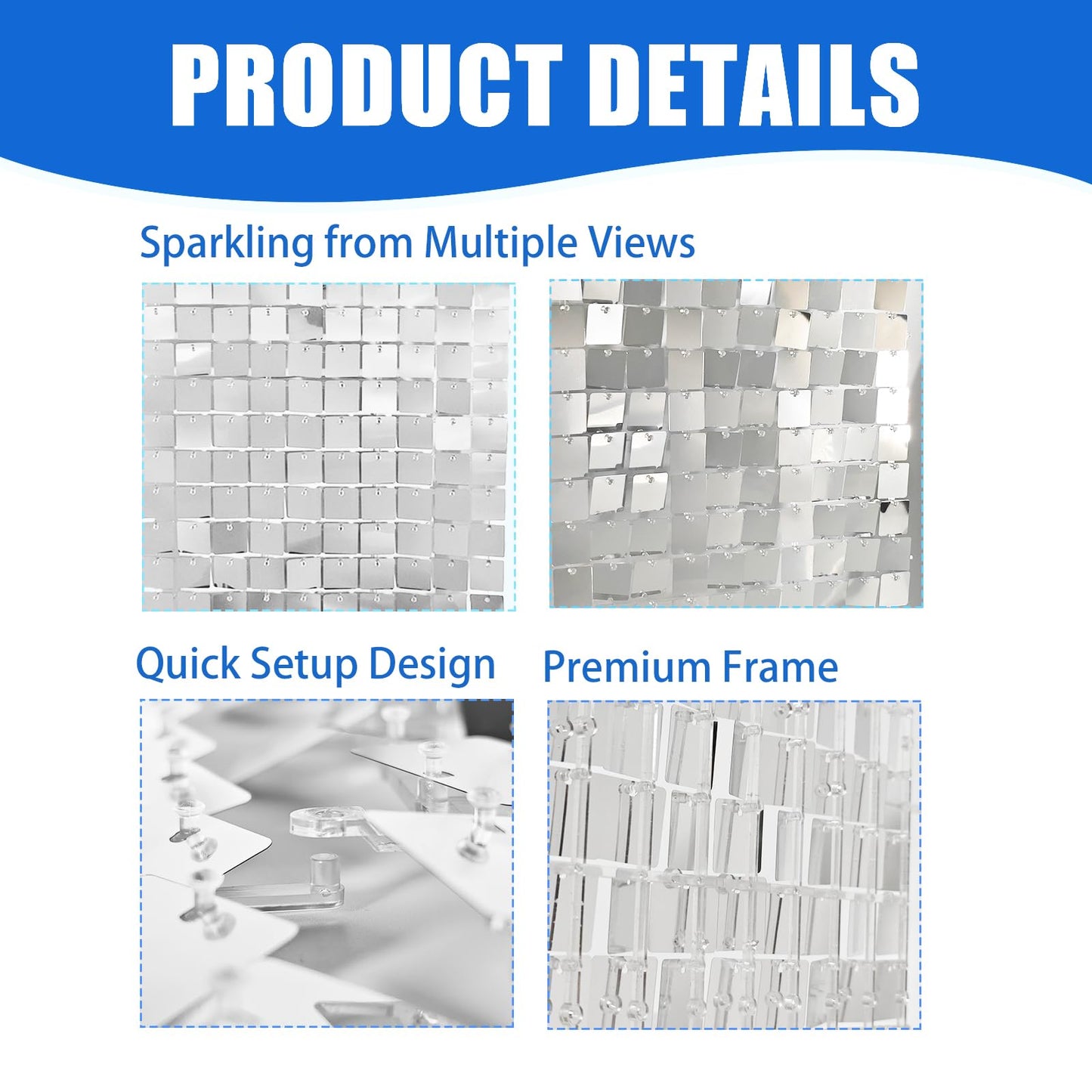24 Pcs Silver Shimmer Wall Backdrop Panels for Party Decoration, 12 inch x 12 inch Silver Sequin Backdrop for Birthday Graduation Anniversary Engagement