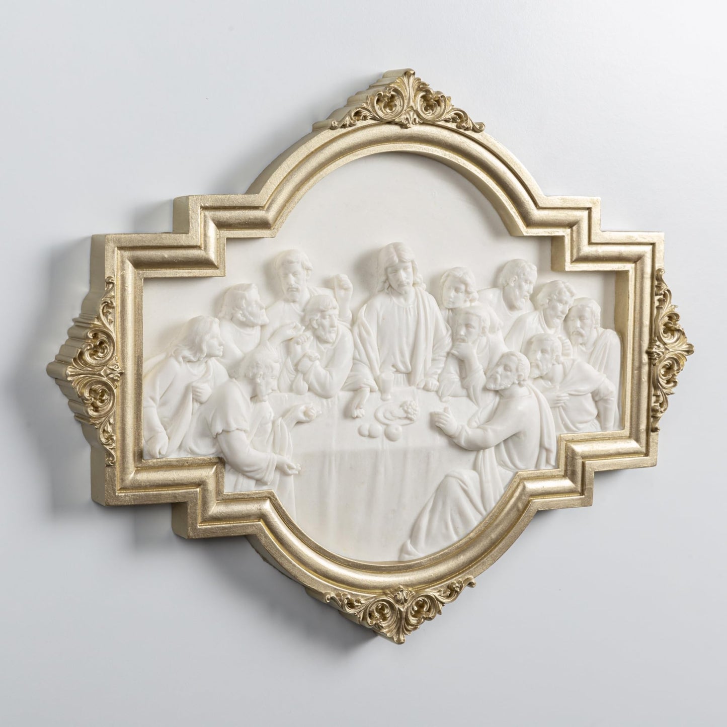 ShineOnAngel The Last Supper Wall Sculpture Gold Framed Relief Wall Art Leonardo da Vinci Relief Last Supper Wall Decor for Dining Room 12.5inch Long Modern Home Regilous Gifts Jesus relief sculpture