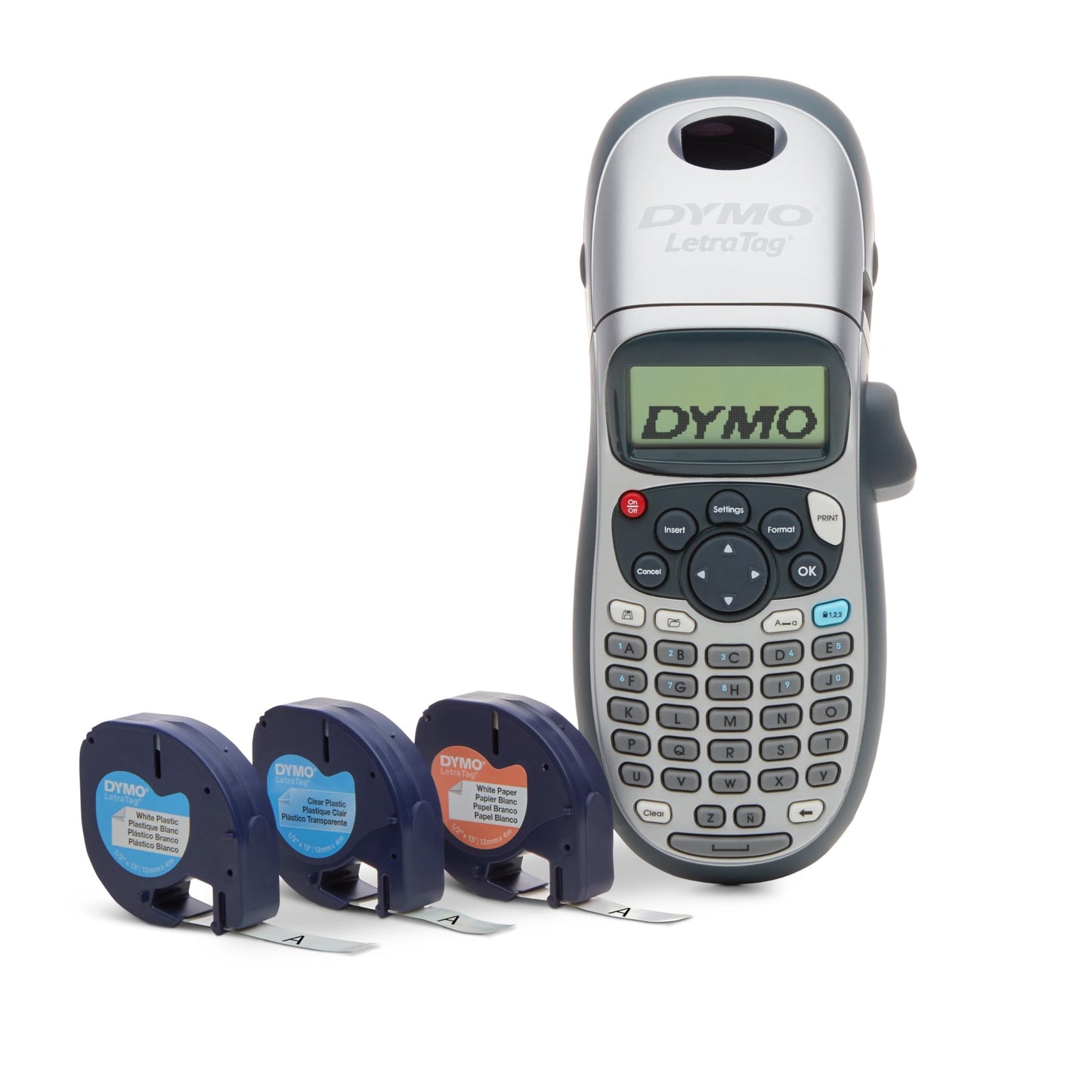 DYMO Label Maker Machine with 3 Tapes - 100H LetraTag Handheld, Includes 3 LT Label Tapes, Perfect for Home & Office Organization