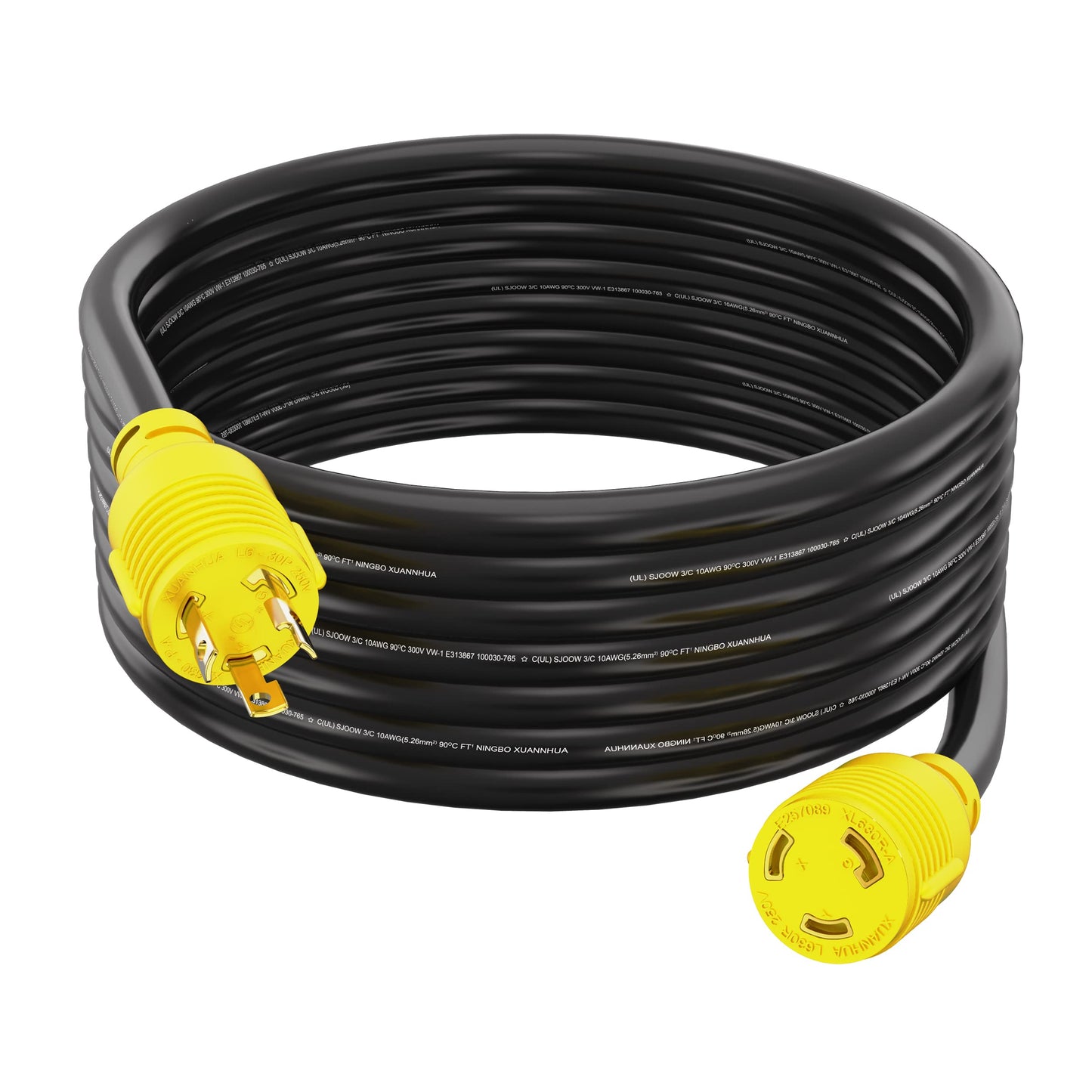 Houseables 30 Amp Generator Cord, L6-30 Extension Cord, L6-30R, L6-30P, Generator Cable, 3 Prong, 250V Extension, 30amp, NEMA, Twist Lock, Power Cable, House, RV, Heavy Duty, 10 Gauge, 250 Volt, 25 FT