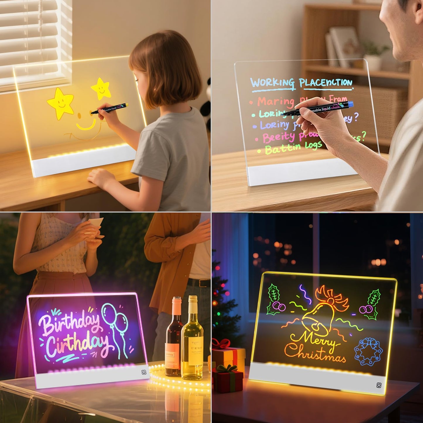 LED Note Board with 7 Colors, Rechargeable Light Up Acrylic Dry Erase Board, Lumi Board Led Drawing Board with Invisible Stand Glow Doodle Board Birthday and Halloween Gifts for Kids(13.8"X10.3")