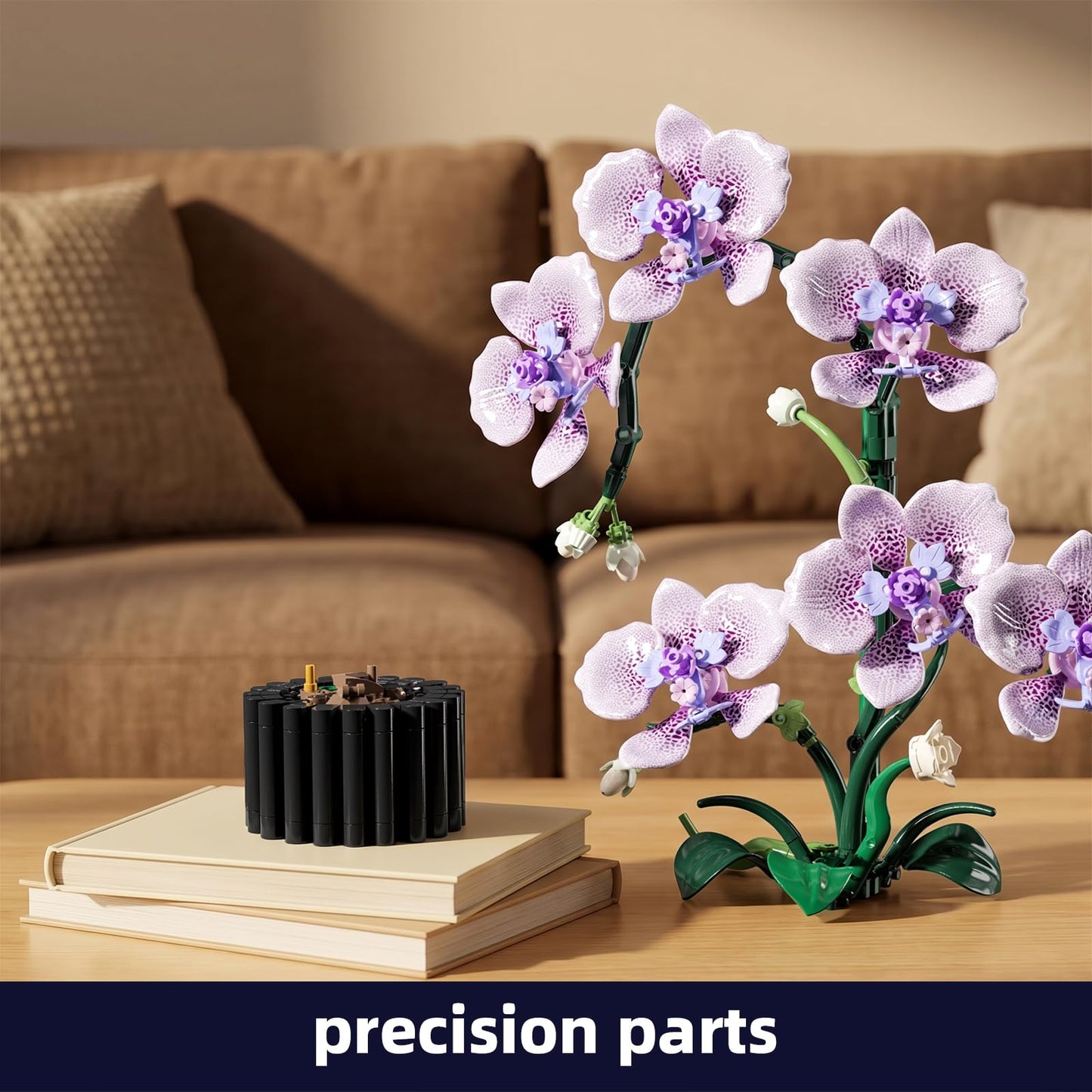 Ouepiano Artificial Orchid Building Set for Adults – 619PCS Flower Bouquet Kit, Lifelike Butterfly Orchid Potted Plant Model, DIY Home Office Desk Decor, No Watering Needed