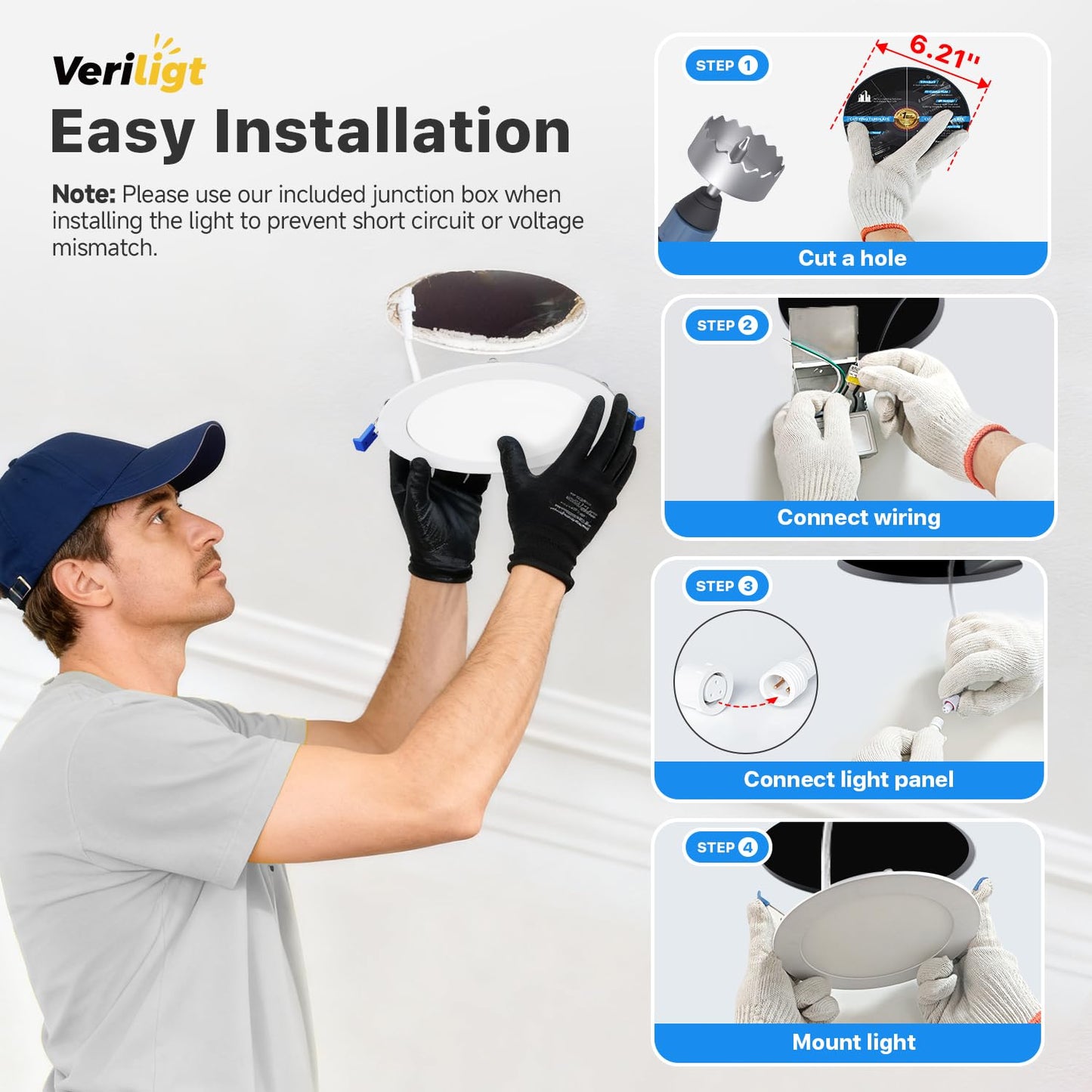 Veriligt 12 Pack 6 Inch 5CCT LED Recessed Light, Silm Canless Recessed Lighting, Dimmable, Damp Rated, 2700K-5000K Selectable, Wafer Ceiling Downlight with Junction Box, 1200LM, 12W 120V, ETL&FCC