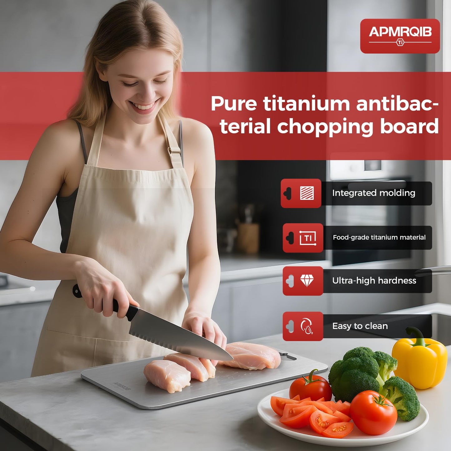 APMRQIB Titanium Cutting Boards for Kitchen,100% Pure Titanium Cutting Board Set of 3, Double Sided Non Toxic Cutting Board, Hygiene Durable Dishwash