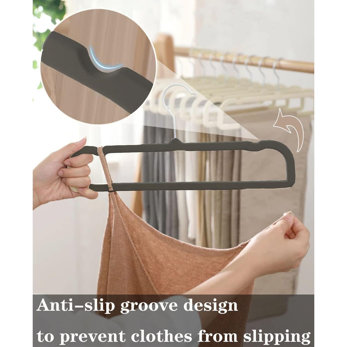 Pants Hangers Non Slip - 20 Pack Velvet Hangers for Closet - Thin Space Saving Clothes Hanger - Strong, Durable, Perchas Terciopelo with 360° Rotatable Hook for Jean, Tank Top, Bra, Shorts (Black)