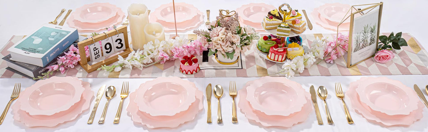 COLOSUS Pink Plastic Party Bowls (60 Pack) 12 Oz Disposable Soup/Salad Bowl, Fancy Shatterproof Dinnerware for Easter, Catering, Holidays, Weddings, and Everyday Use