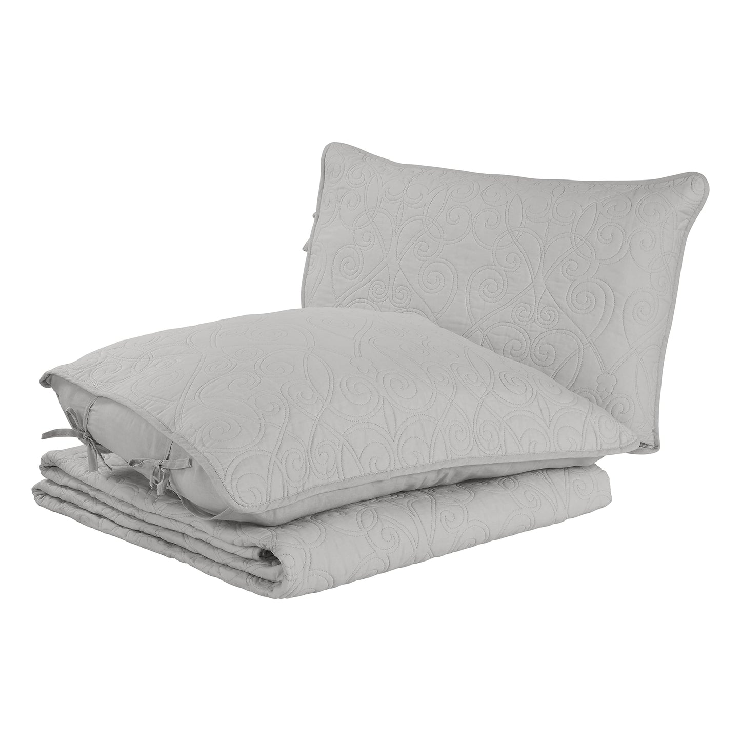 Laura Ashley Felicity Collection Quilt Set-100% Cotton, Reversible, All Season Bedding with Matching Sham(s), Pre-Washed for Added Softness, Queen, Soft Grey