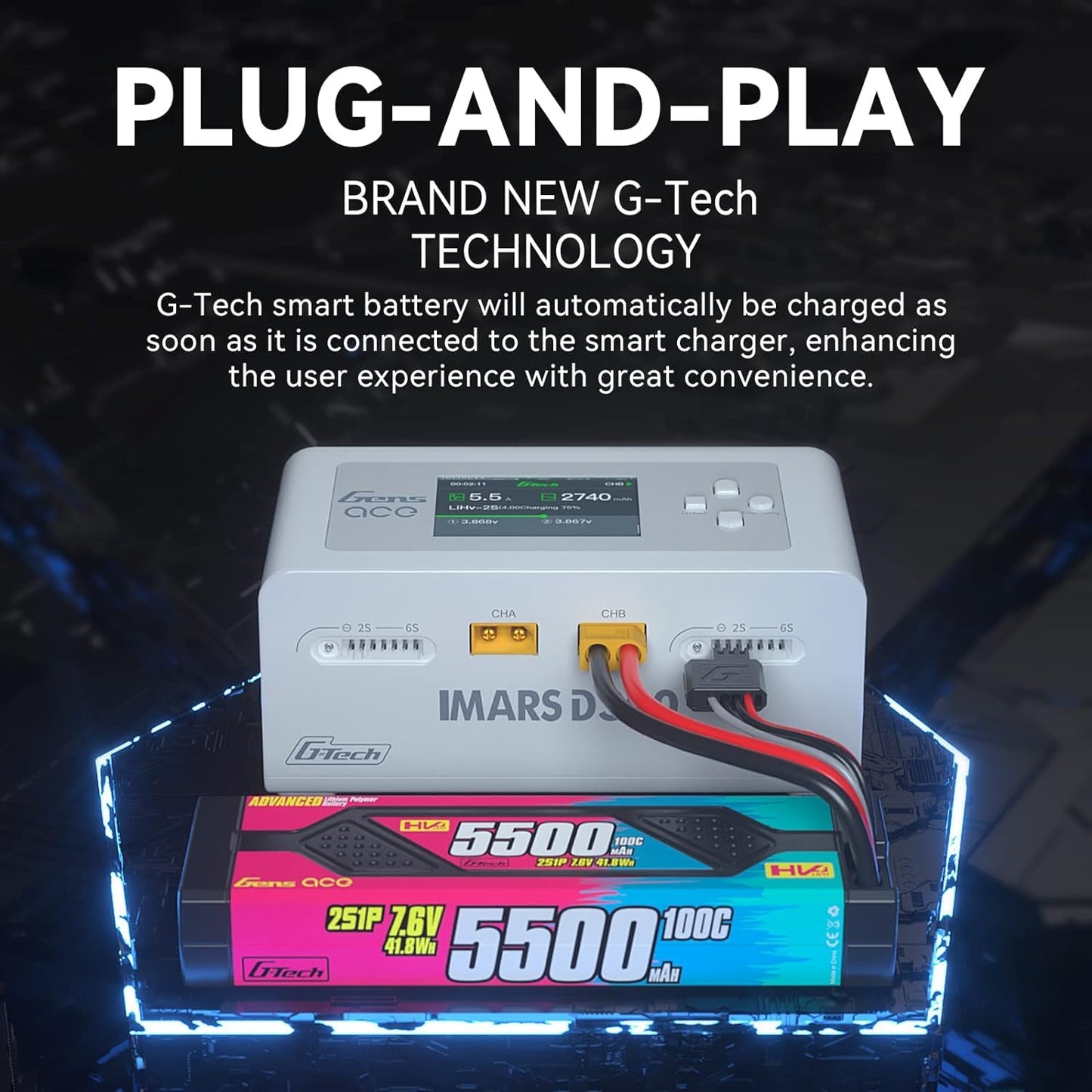 Alaohu Lipo Battery Charger, Gens Ace IMARS D300 Smart Balance Charger Dual Channel AC 300W / DC 700W (350W*2) 16A for RC LiPo Li-Ion LiHV Life Battery Charging (White)