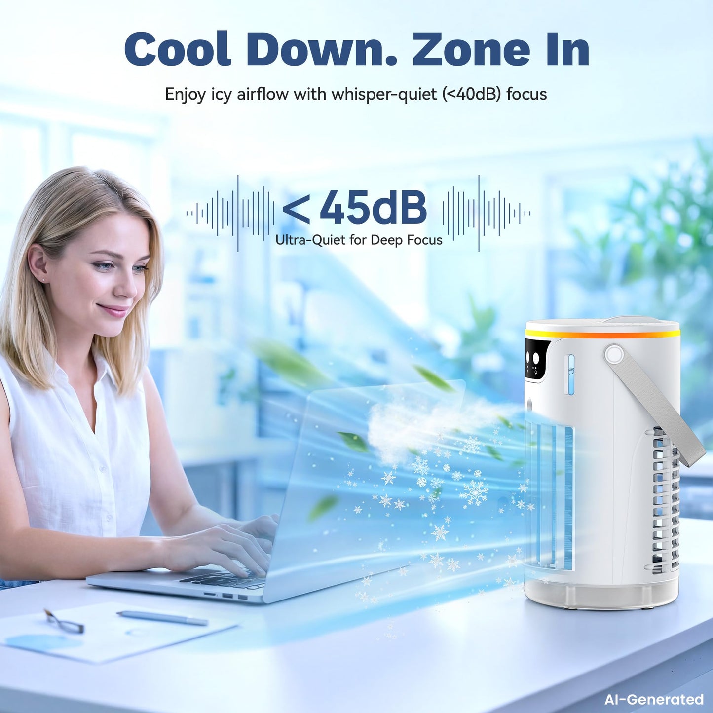 Portable Air Conditioners, Personal Evaporative Air Cooler 1200ML with Ice Cooling Mist Fans That Blow Cold Air Like AC Mini AC Unit for Bedroom, Home Office Desk and Car RV (White)