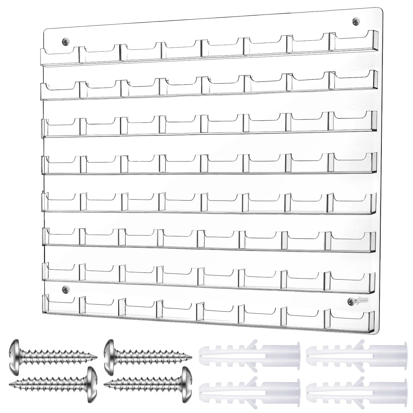 Hillban Acrylic Business Card Holder Wall Mount Clear Sticker Display Rack Multiple Card Holders Clear Acrylic Organizing Sticker Display Stand Pre Drilled(64 Pockets)