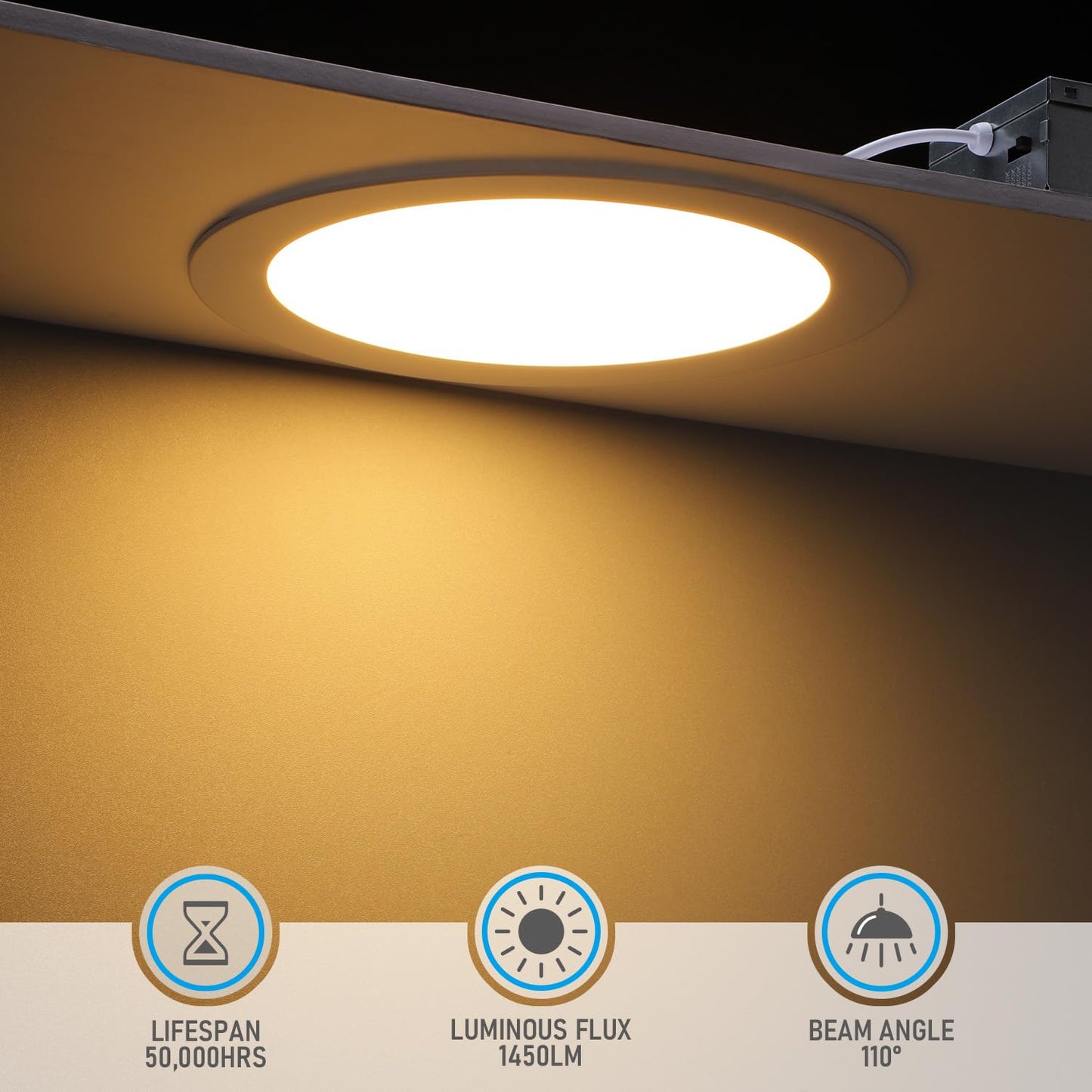 TORCHSTAR 8 Inch 5CCT Ultra-Thin LED Recessed Ceiling Light with Junction Box, CRI90, 27003000350040005000K Selectable, 18W Dimmable Slim Canless Wafer Downlight, ETL & ES & FCC, Pack of 6