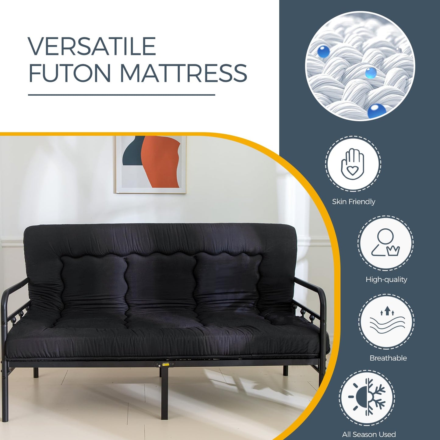 MAXYOYO 6" Extra Thick Japanese Futon Mattress, Foldable Tatami Pad for Adults, Floor Bed Roll Up Guest Mattress, Black, Full