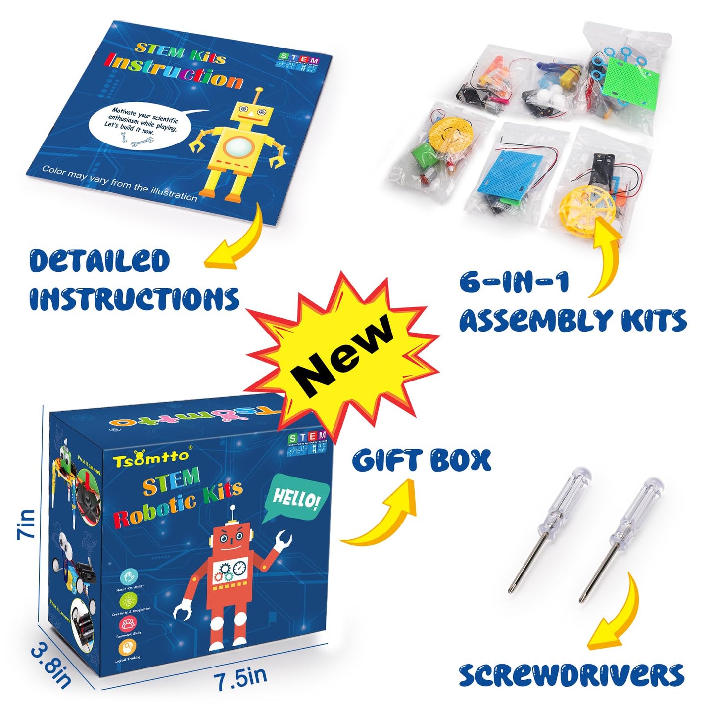 STEM Science Robotics Kit 6 Set Electronic Science Experiments Projects Activities for Kids DIY Engineering Building Kit Age 8-10 10-12 Motor Robot Toy for 8 9 10 11 12 + Years Old Boys Girls Gift
