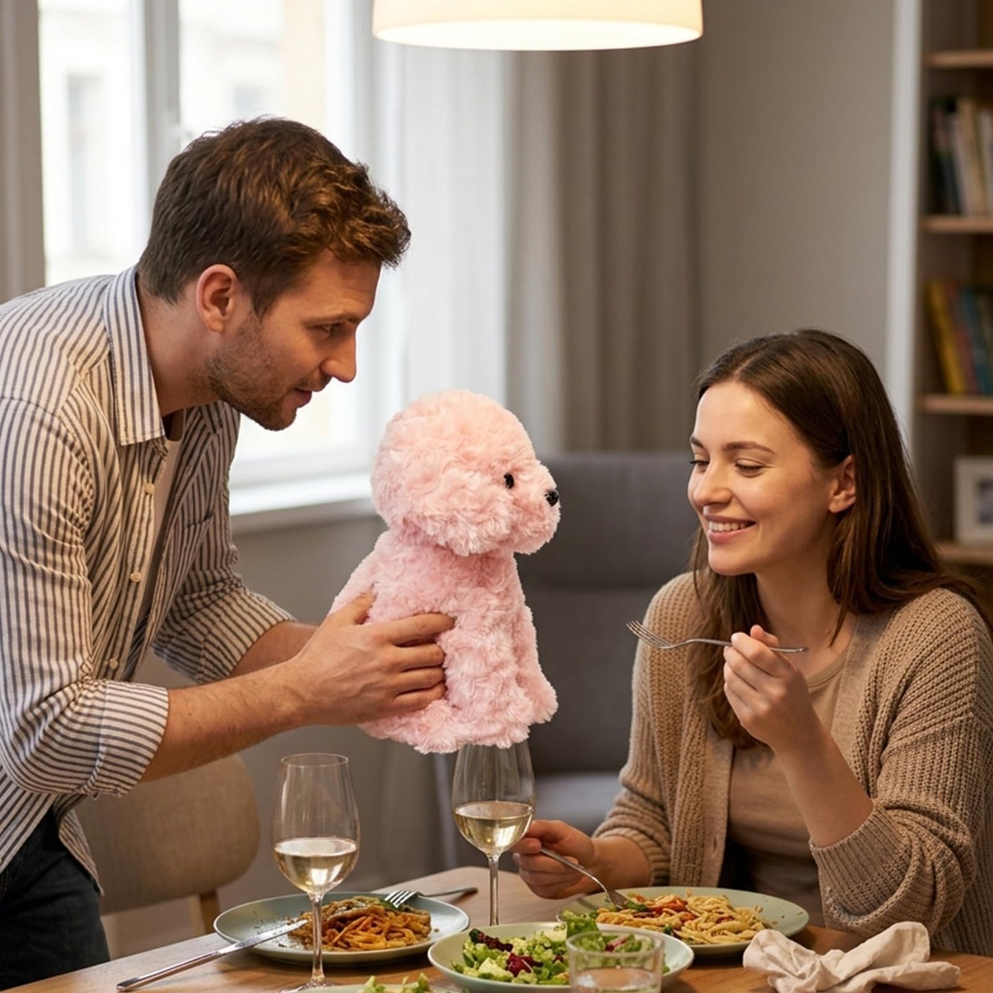 WEIGEDU Pink Puppy Dog Stuffed Animals Plush Toys, Pink Toy Poodle Bichon Frise Maltese Stuffed Dog Plush, for Girls, Kids, Babies, Birthday, Easter, Christmas -32cm