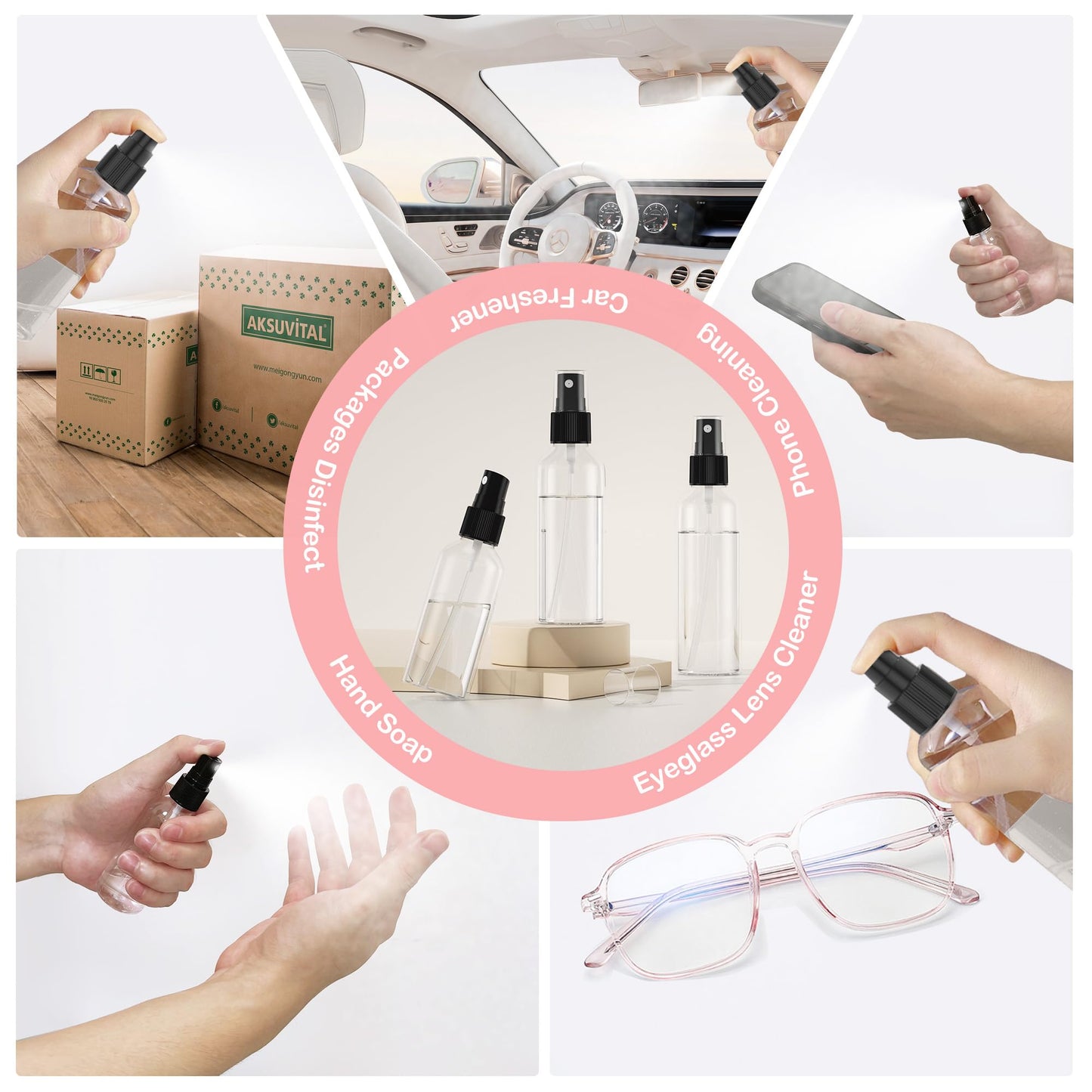 100Pack 2oz Spray Bottles Small, 60ml Travel Spray Bottle Black Fine Mist Sprayer, Empty Refillable Containers Portable Cosmetic Bulk Plastic Spray Bottles for Plants, Cleaning, Misting & Skin Care