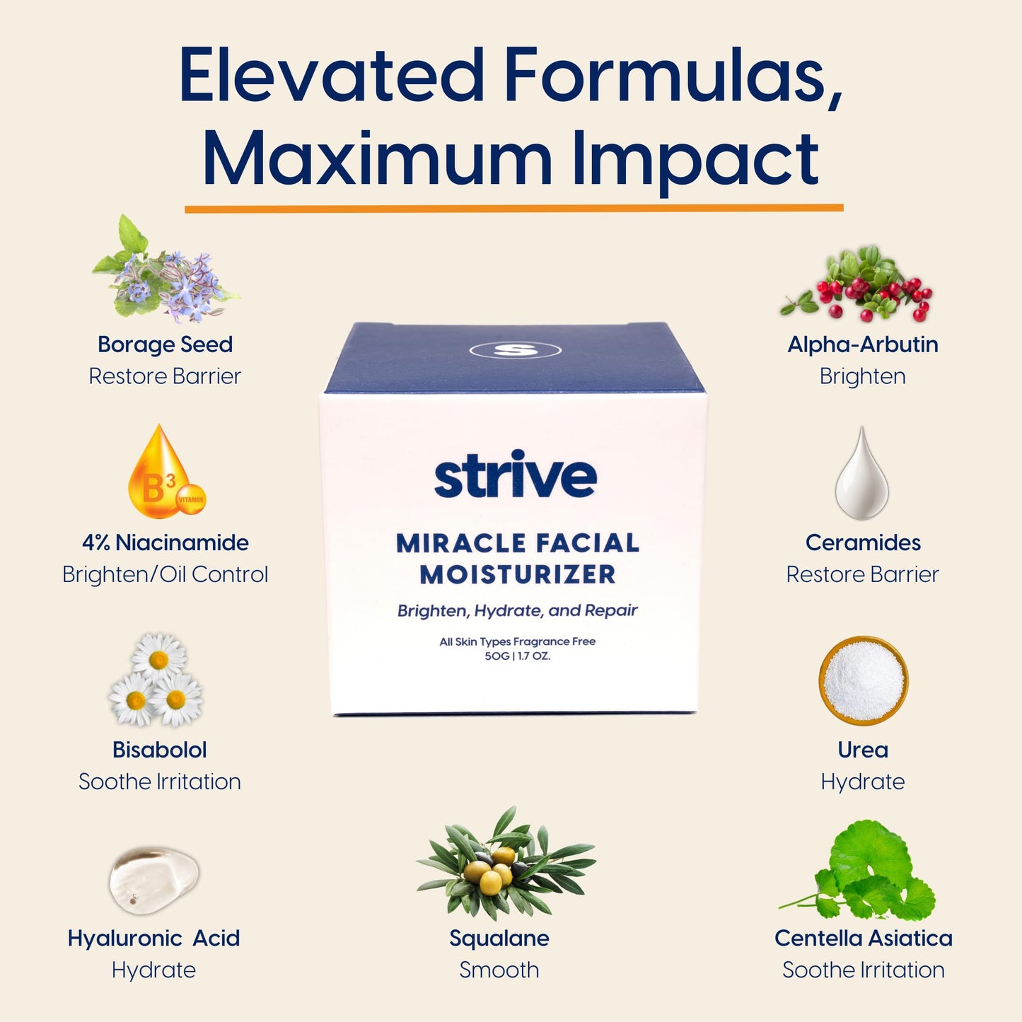 Strive - Mens Face Moisturizer - Mens Skin Care, Lotion for men, All Skin Types, Fragrance Free, Clear Skin, Anti-aging, Clinical Strength, 4% Upgraded Niacinamide, Hyaluronic Acid & Ceramides - 50g