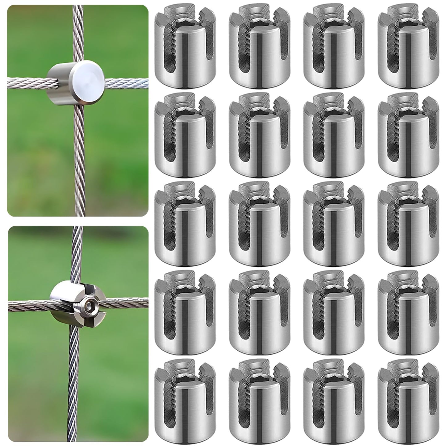 Acemaker 20PCS Cross Clamps for 5/64"- 3/32" (2-2.4mm) Wire Rope or Rod Fittings, T316 Stainless Steel Cross Cable Clamps No Drilling Required Clips for Wire Trellis System