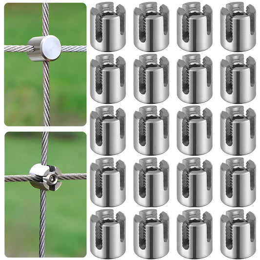 Acemaker 20PCS Cross Clamps for 5/64"- 3/32" (2-2.4mm) Wire Rope or Rod Fittings, T316 Stainless Steel Cross Cable Clamps No Drilling Required Clips for Wire Trellis System
