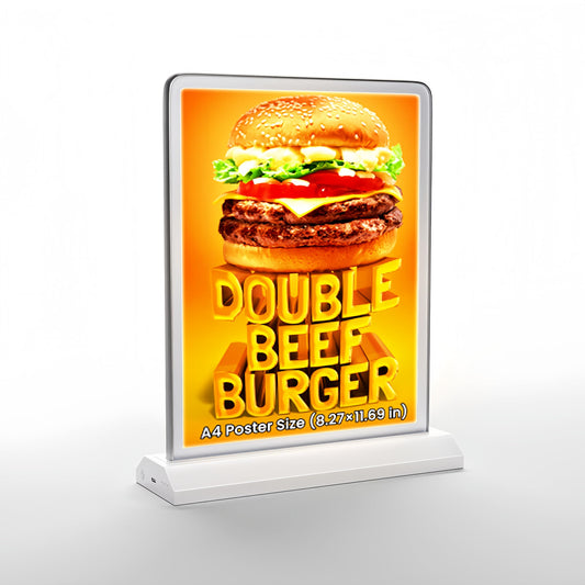 A4 Size Tabletop LED Sign Holder, Brightness Adjustable Desktop Advertising Light Box, Charged via USB, Durable Light up Menu Holder for Restaurants, Bars, Hotels, Stores, Offices, Wedding
