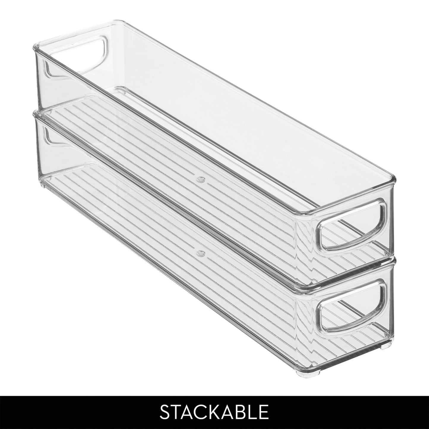 iDesign Slim Clear Plastic Storage Bin, Extra Long Narrow Stackable Organizer for Kitchen and Pantry, 4-Pack