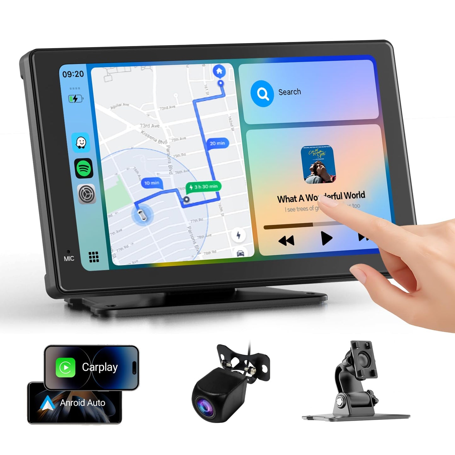 Haudio Portable Wireless Carplay Car Stereo, 7" HD Touchscreen for Car with Apple CarPlay & Android Auto with Backup Camera, GPS, Bluetooth, Voice Control, Mirror Link, FM, AUX, Universal Fit