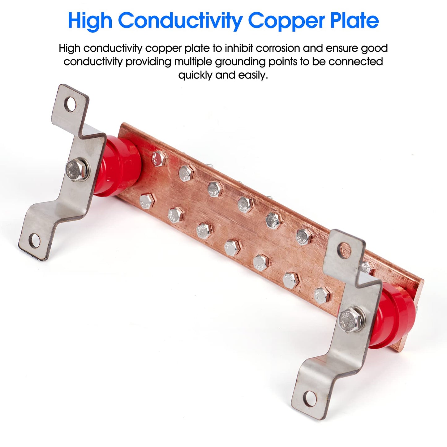 GOUNENGNAIL- 10" Copper Ground Bar Kit,900A Grounding Busbar Bar with UL Recognized SM40 Insulators Rated Uimp up to 7.2KV