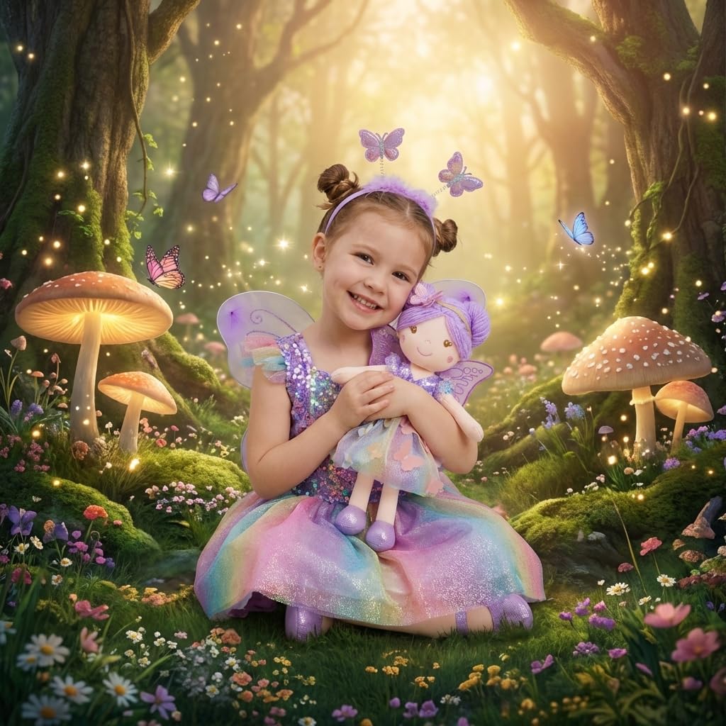 June Garden 15" Celestia the Rainbow Whisper Fairy Doll – Soft Plush Fairy Toy with Multicolor Butterfly Skirt – Enchanted Garden Collection