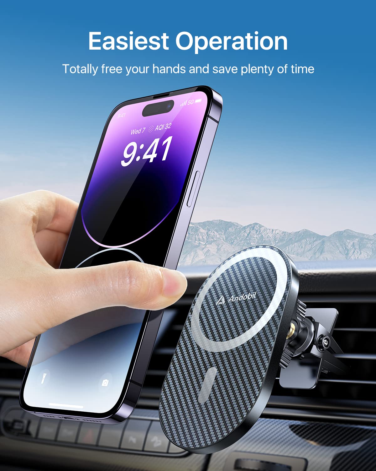 andobil Upgraded for MagSafe Car Mount Pro [Strongest Magnet, Big Phone Friendly] Magnetic Phone Holder for Car Vent Stable Cell Phone Car Holder Mount for iPhone 16 15 14 13 Pro Max Samsung S24 S23