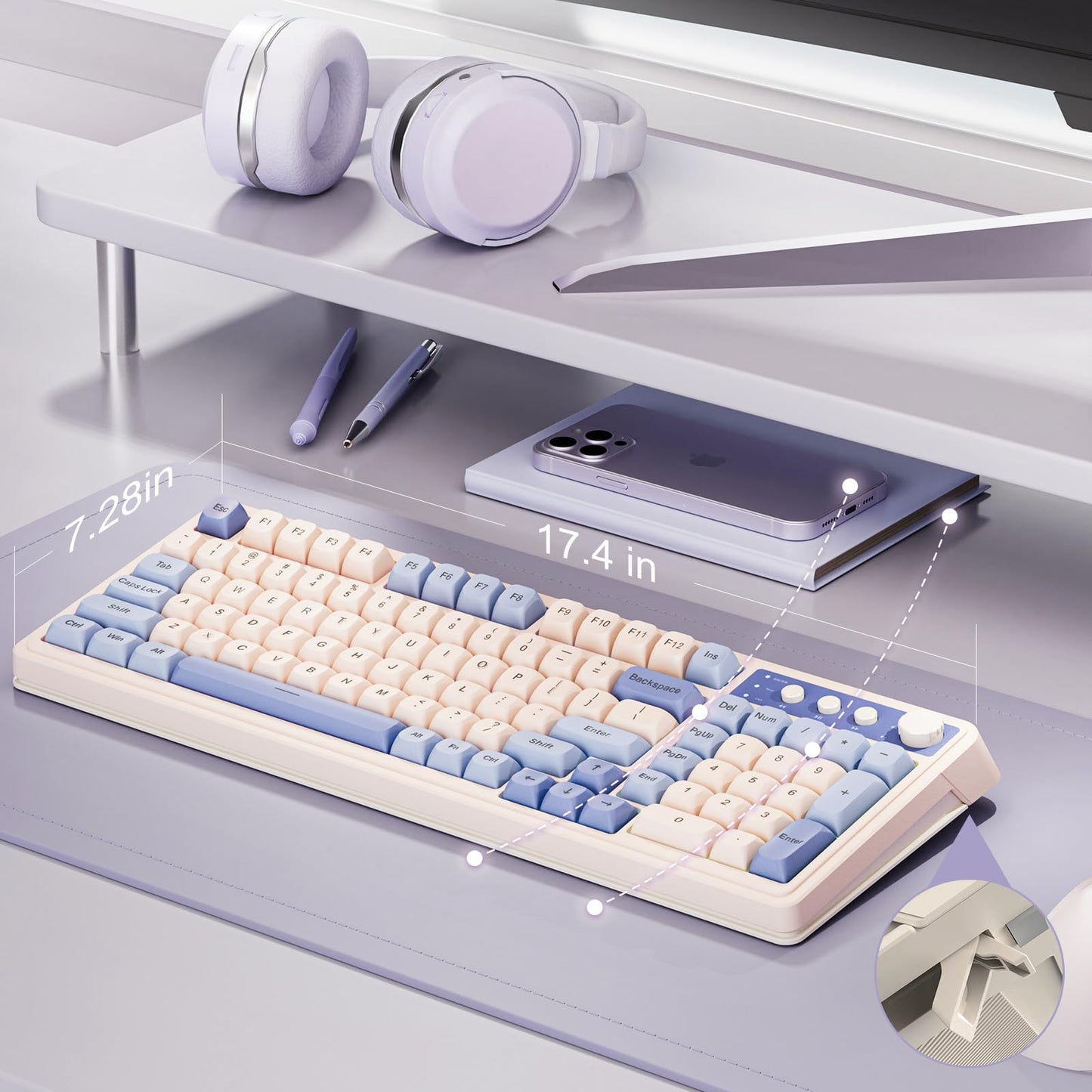 AULA S99 Gaming Keyboard, Wireless Computer Keyboards, Tri-Mode Bluetooth/2.4GHz/USB-C Custom Creamy Keyboard with Number Pad, RGB Backlit Media Knob Cute Programmable Keyboard for PC Gamer - Green