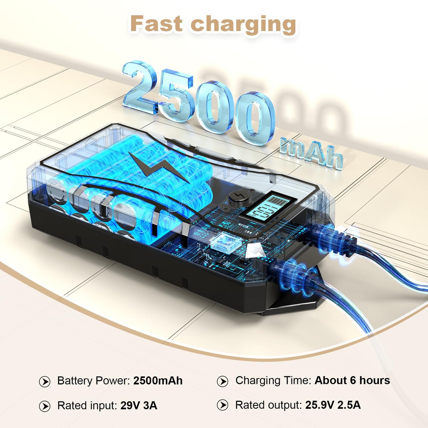 SWANPOW Battery Pack for Reclining Furniture with Charger, 2500mAh Universal Recliner Battery Pack Rechargeable with LED Display for Electric Recliner, Sofa, Couch, Lift Chair, 2-Pin Motion Furniture