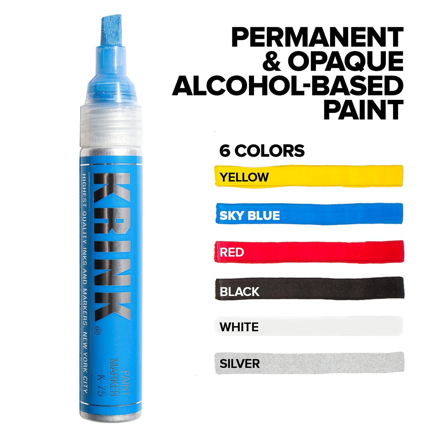 Krink K-75 6 Piece Paint Marker Set - Vibrant and Opaque Fine Art Paint Pen for Any Surface - Permanent Graffiti Markers Paint Markers with Alcohol-Based Paint for Plastic Glass Paper and More