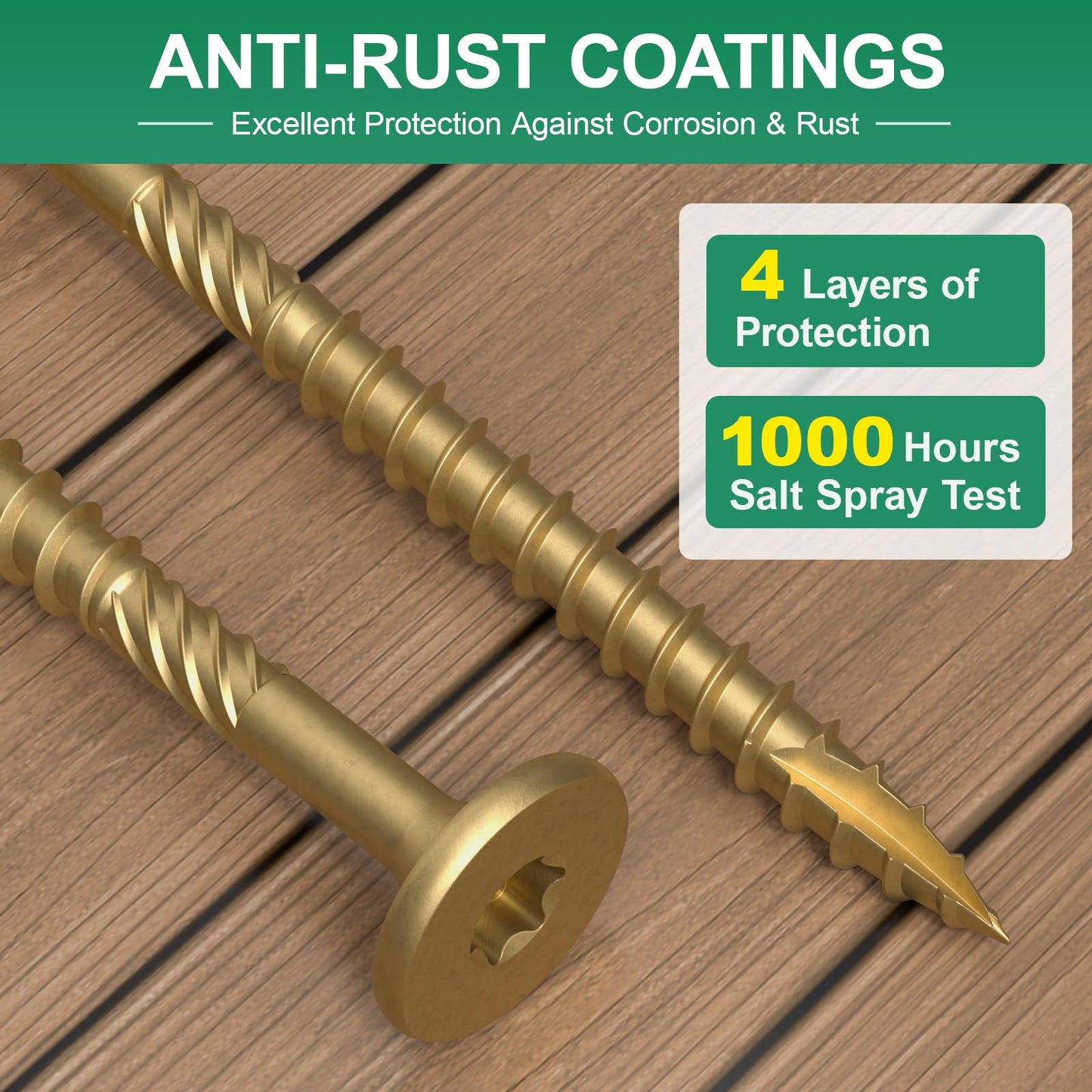 FMhotu Deck Screws 4-1/2 Inch 150Pcs Star Drive Decking Wood Screws, Rust Resistant Timber Screws for Timber/Log/Landscaping Wood (#14 x 4-1/2" Tan)