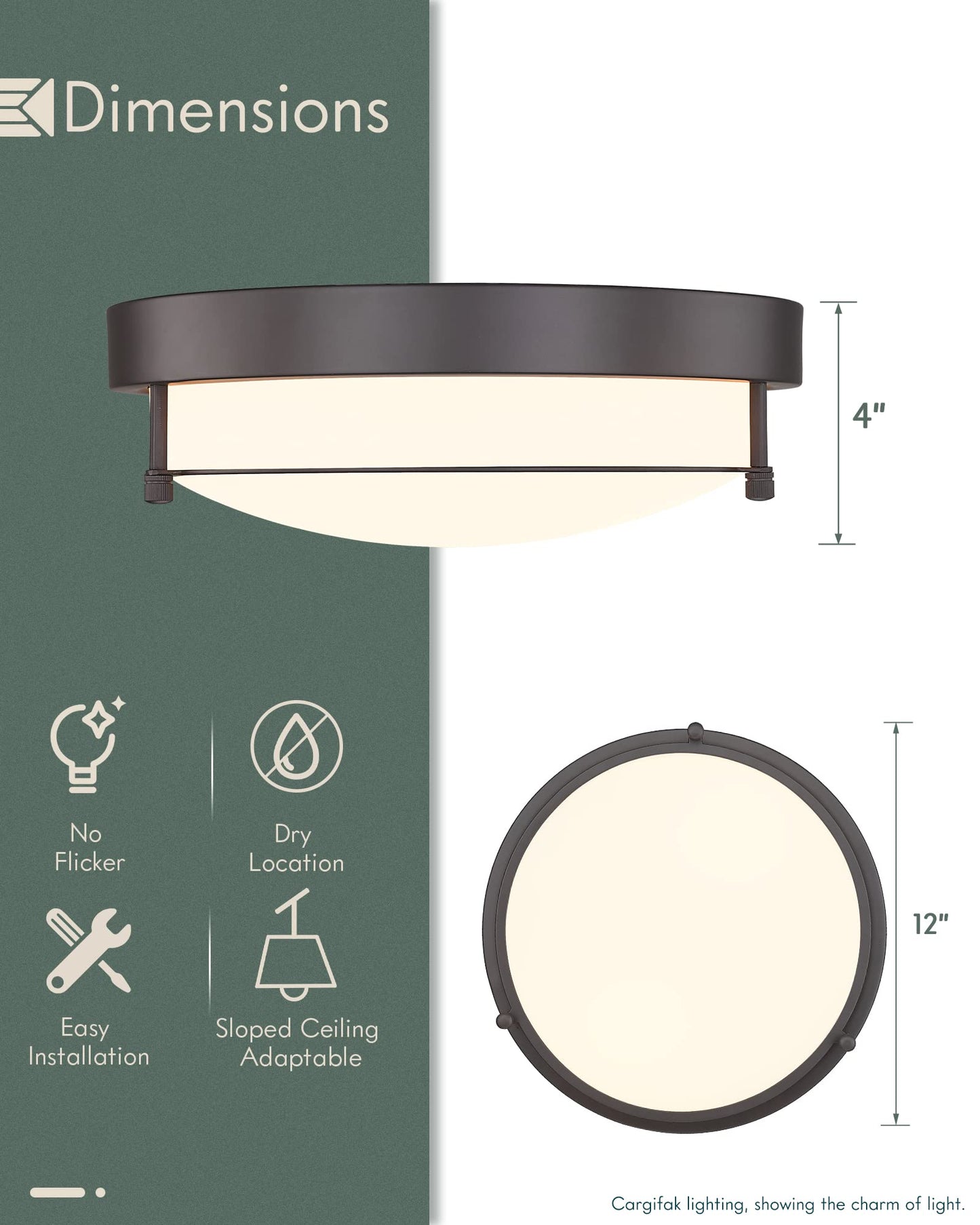 Cargifak 12 inch Flush Mount Ceiling Light, 2-Light Close to Ceiling Light Fixtures with Oil Rubbed Bronze Finish for Bathroom Bedroom Kitchen Hallway, 4822-ORB