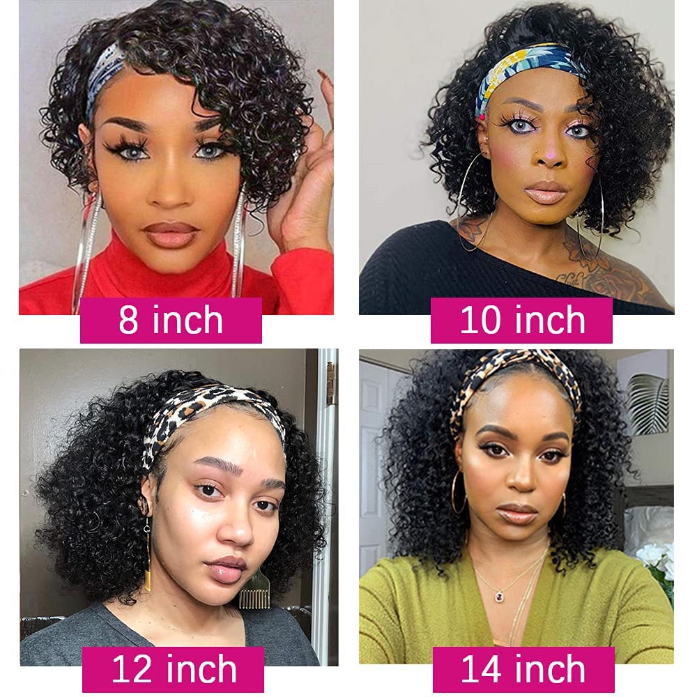 Legendhair Glueless Curly Headband Wig Human Hair Headband Wigs for Black Women Curly Wave None Lace Front Wigs with Headband Attached Machine Made Half Wigs Natural Color(14Inch)