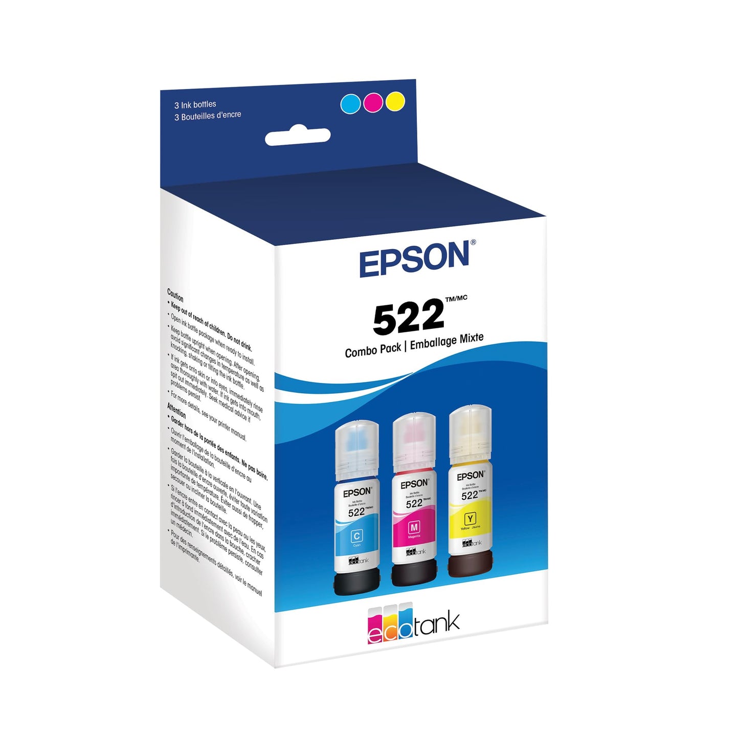 EPSON 522 EcoTank Ink Ultra-high Capacity Bottle Color Combo Pack (T522520-S) Works with ET-2720, 2800, 2803, 2840, 4700, 4800, 4810