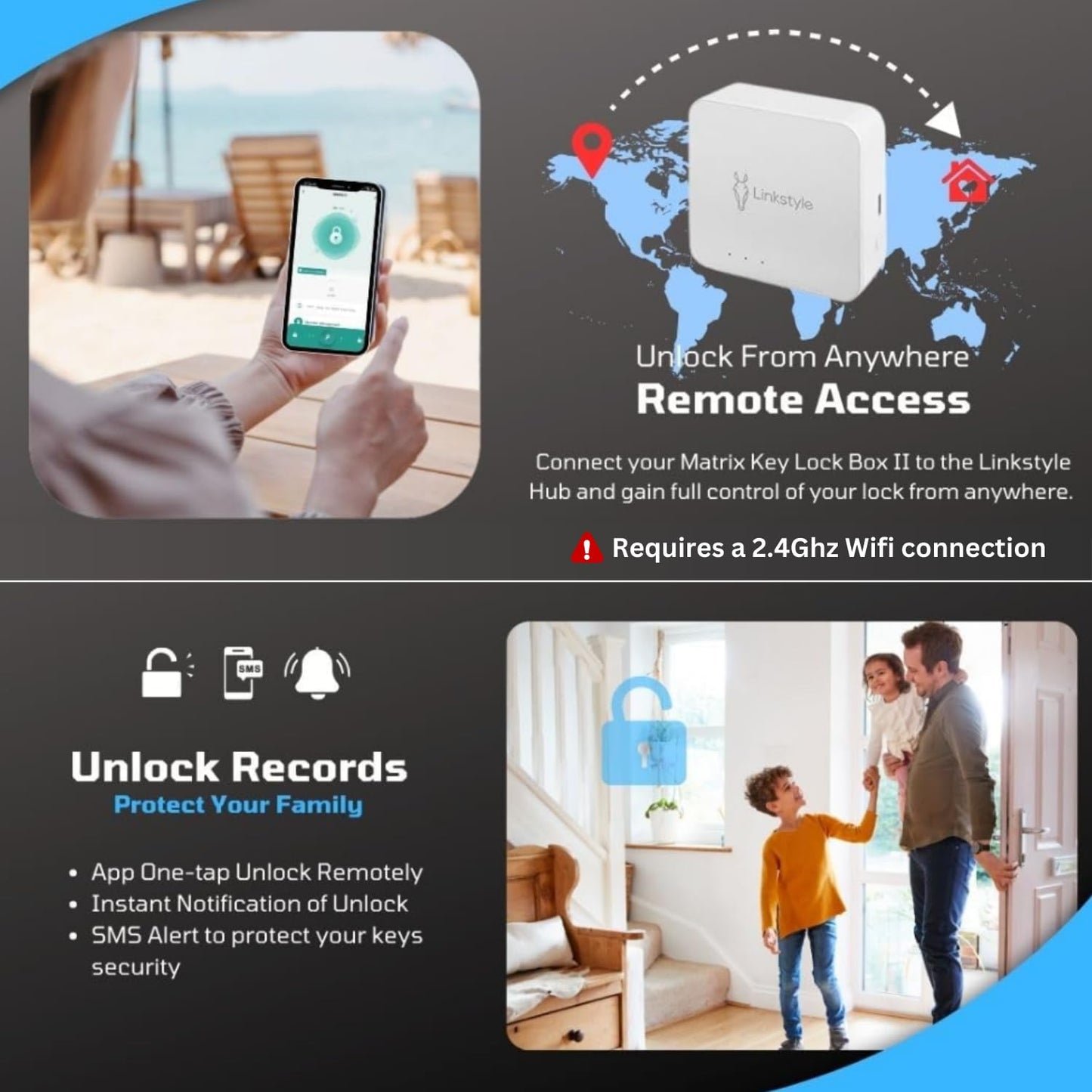 LINKSTYLE Matrix II Smart Key Lock Box with WiFi Hub for Anywhere Access, Waterproof, Bluetooth, Fingerprint, Wall Mounted, Door Handle for Outdoor, Airbnb, Realtors, Garage, Car